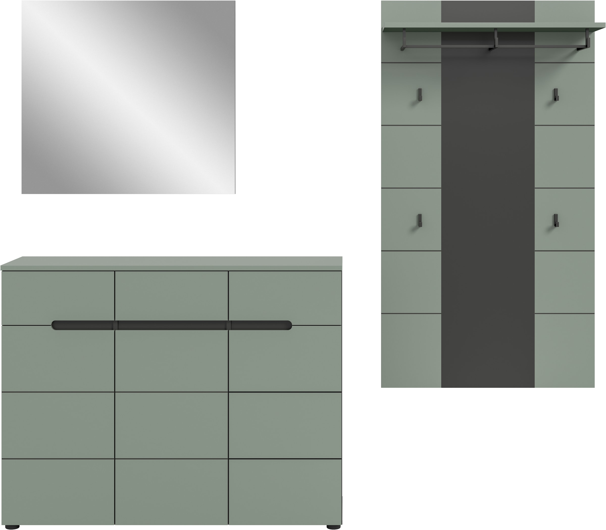 INOSIGN Garderoben-Set »REHAT, TOPSELLER!, 3-teilig, Breite 215 cm, individuell erweiterbar« Set, bestehend aus: Kommode, Spiegel und Garderobenpaneel, 3 Stk. tlg.