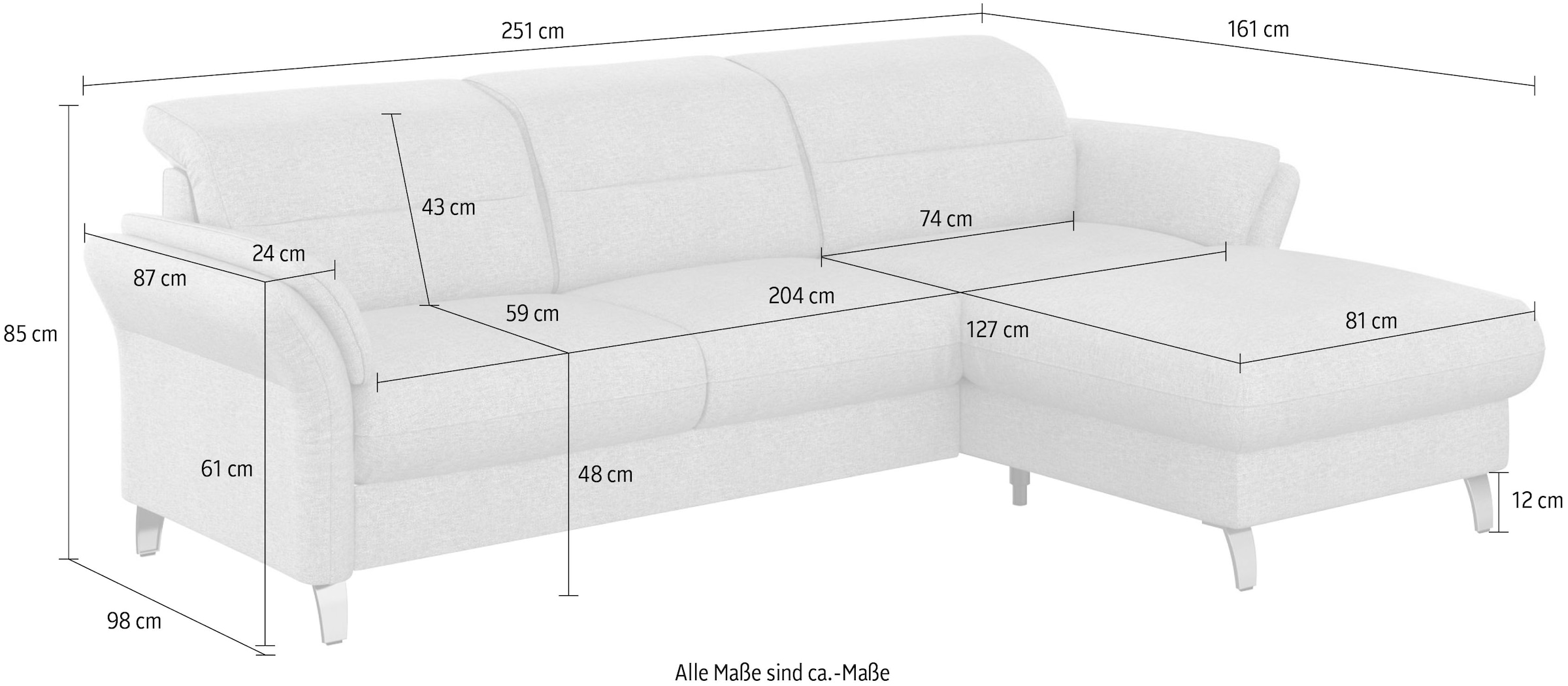 sit&more Ecksofa »Grenoble L-Form mit Federkern«, wahlweise mit Bettfunktion, Bettkasten, Arm- und Kopfteilverstellung