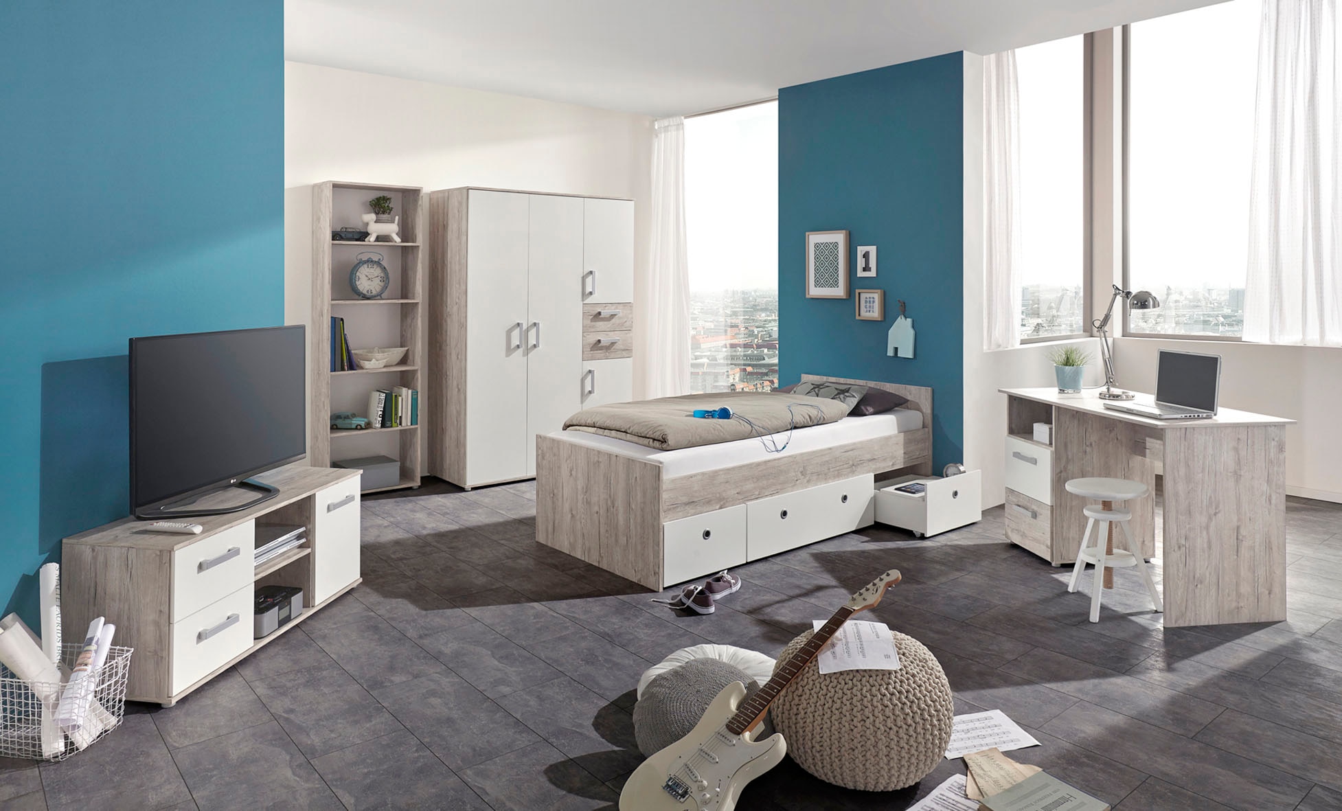 Jugendzimmer-Set »Bente, Bestseller! Viel Stauraum«, (Set, 5 St., Bett + 4 trg....