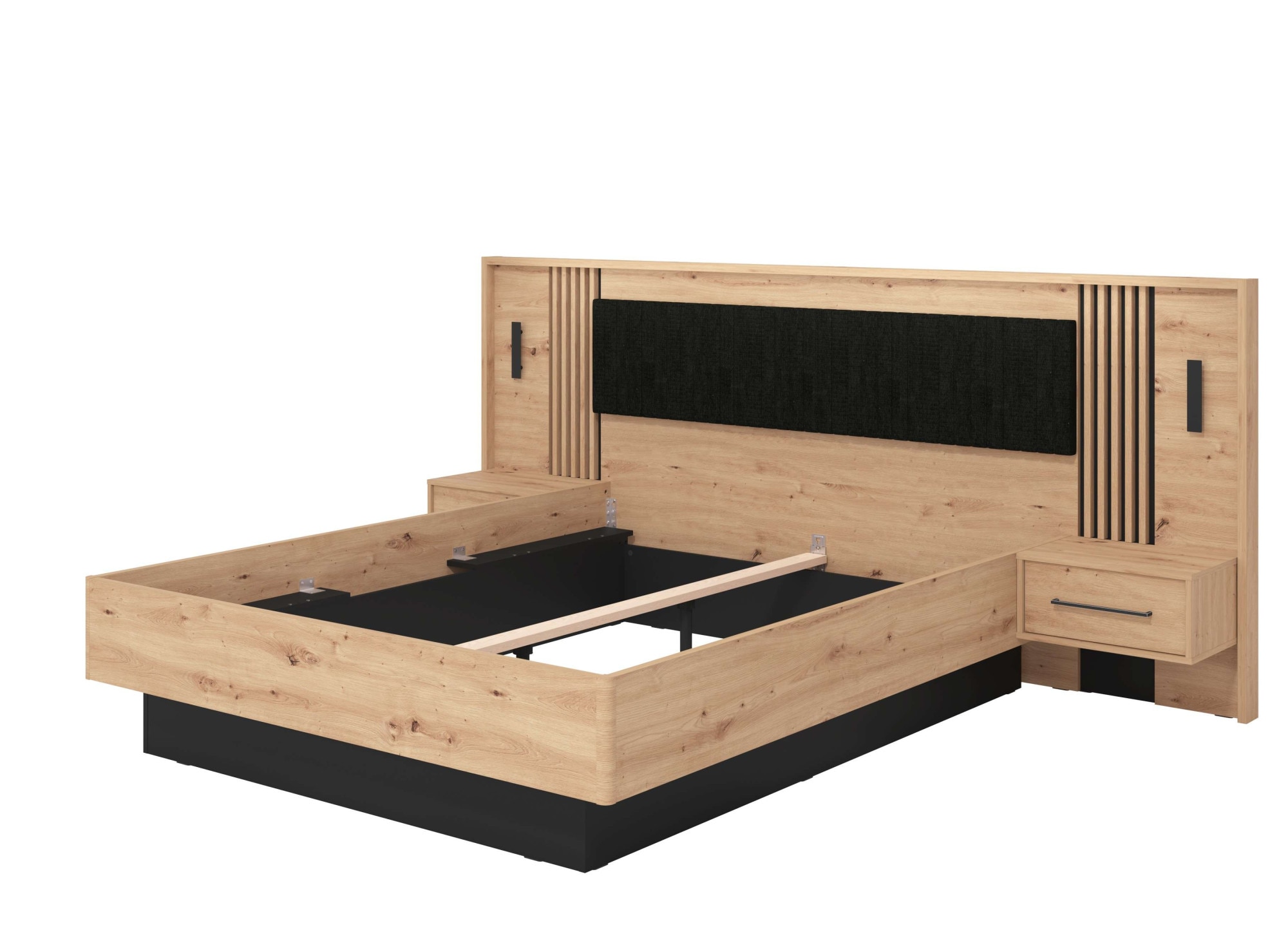 INOSIGN Bettgestell »Ascalon, Liegefläche 160x200cm, gepolstertes Kopfteil«, Bettanlage mit 2 Wandpaneelen inkl.Nachttische, 3D-Look durch Lamellen