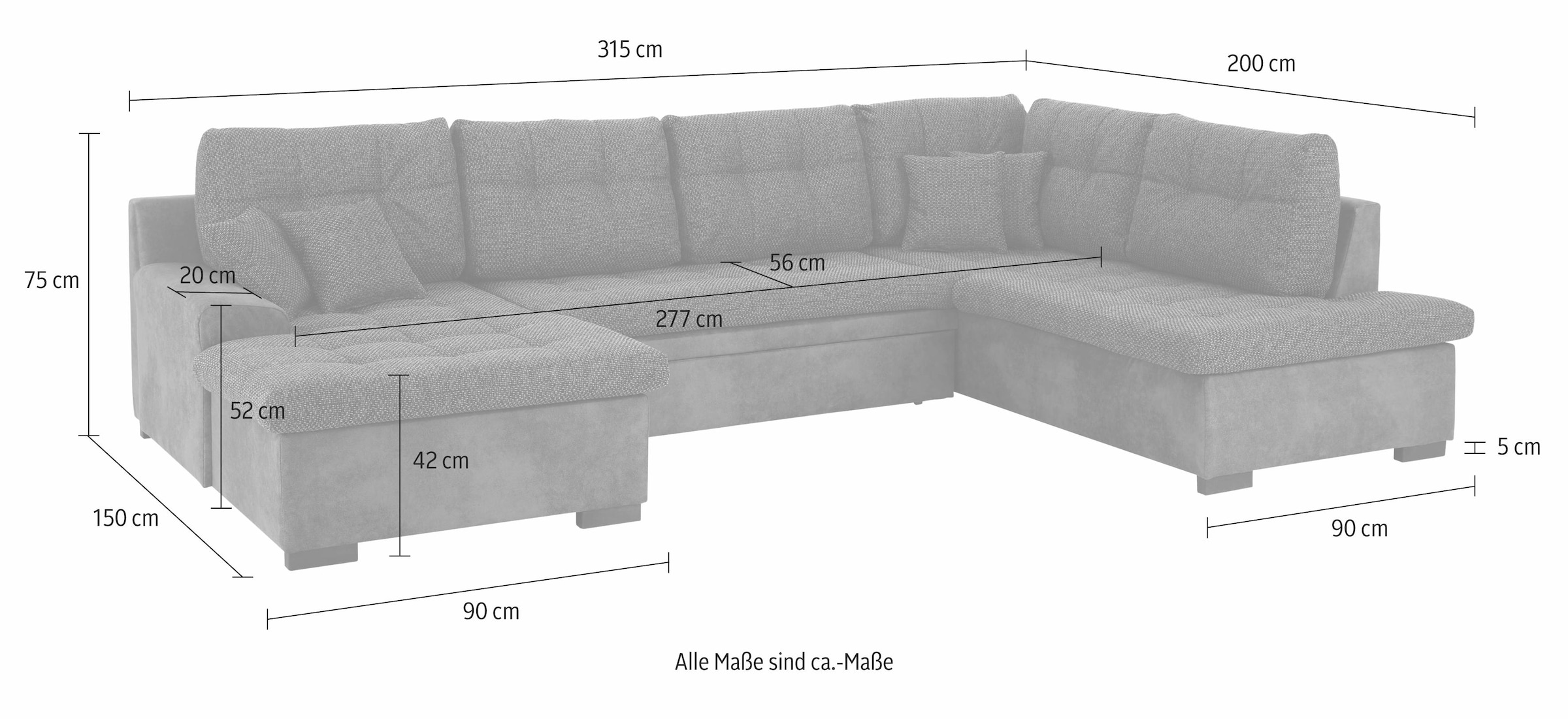 Home affaire Wohnlandschaft »Föhr U-Form«, wahlweise mit Bettfunktion