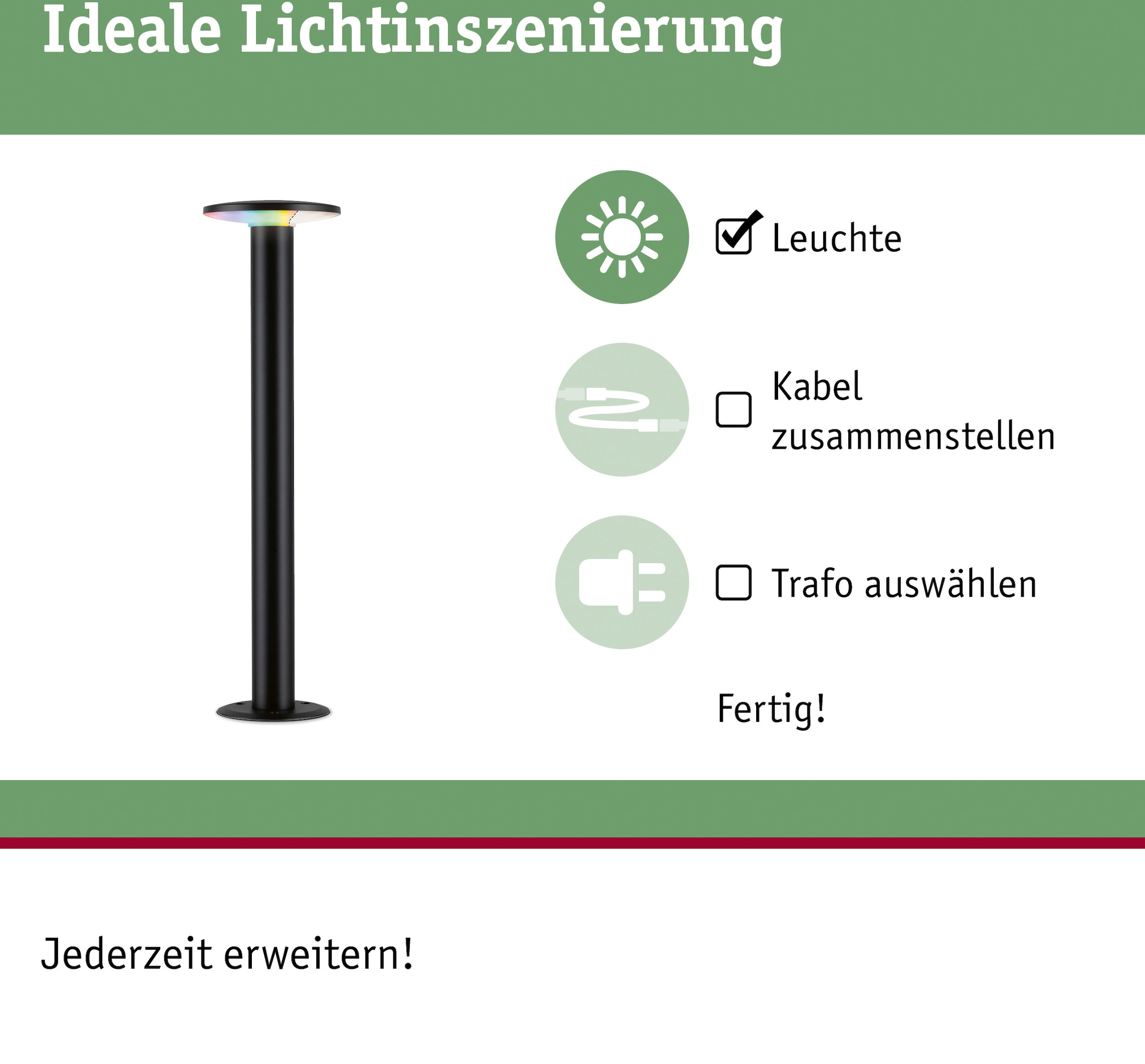 Paulmann LED Pollerleuchte »Outdoor 230V Poller Plate RGBW IP44«, 1 flammig, IP44 RGBW