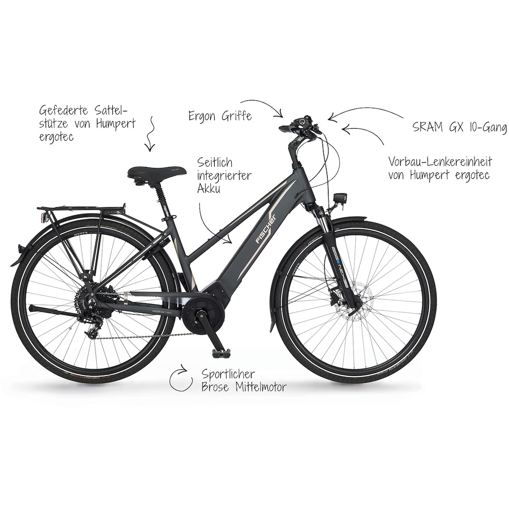 FISCHER Fahrrad E-Bike »VIATOR 5.0i Damen 504«, 10 Gang, (mit Akku-Ladegerät-mit Werkzeug)