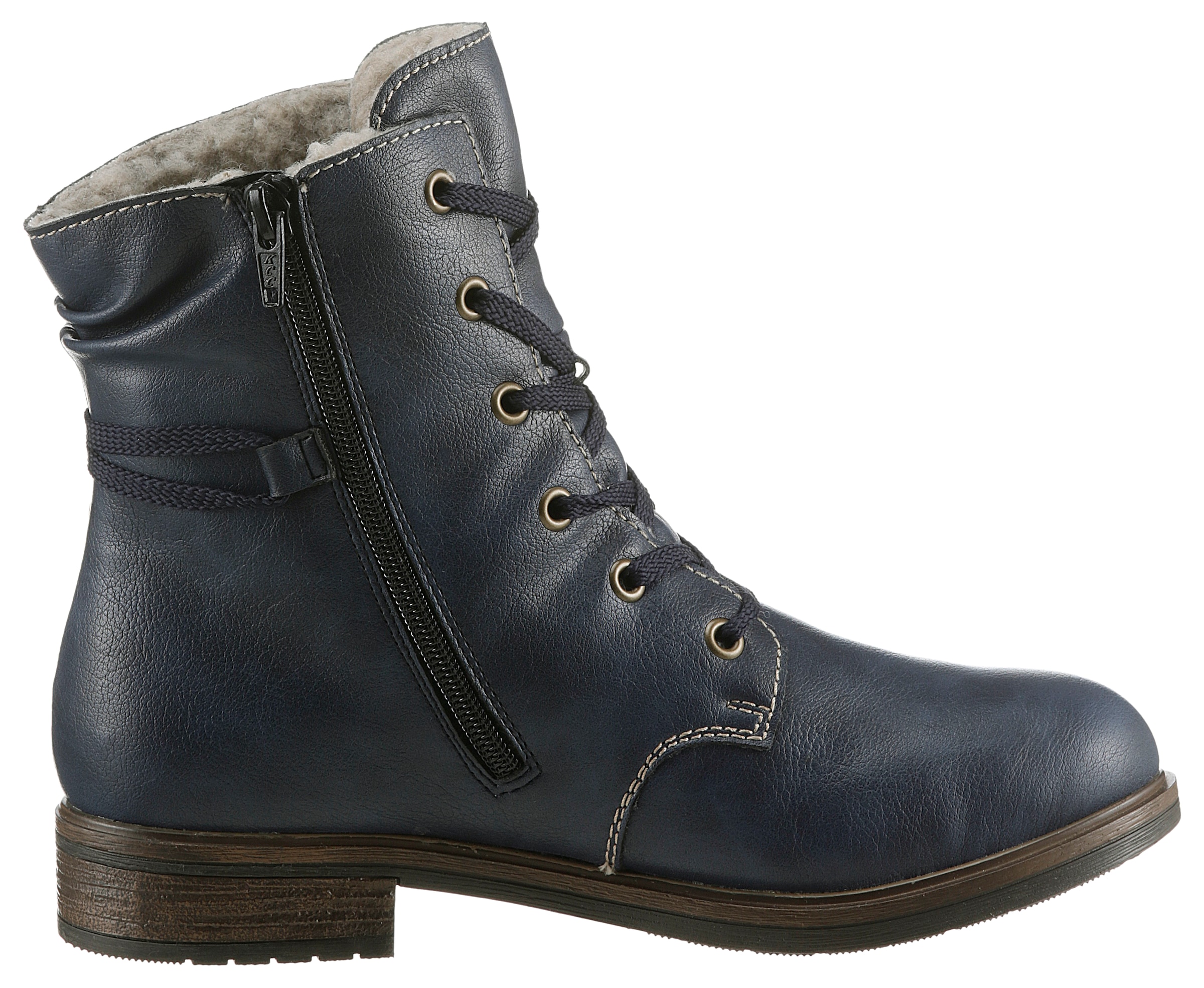 Rieker Winterstiefelette, Winterboots, Blockabsatz, schaftumspielende Schnürung