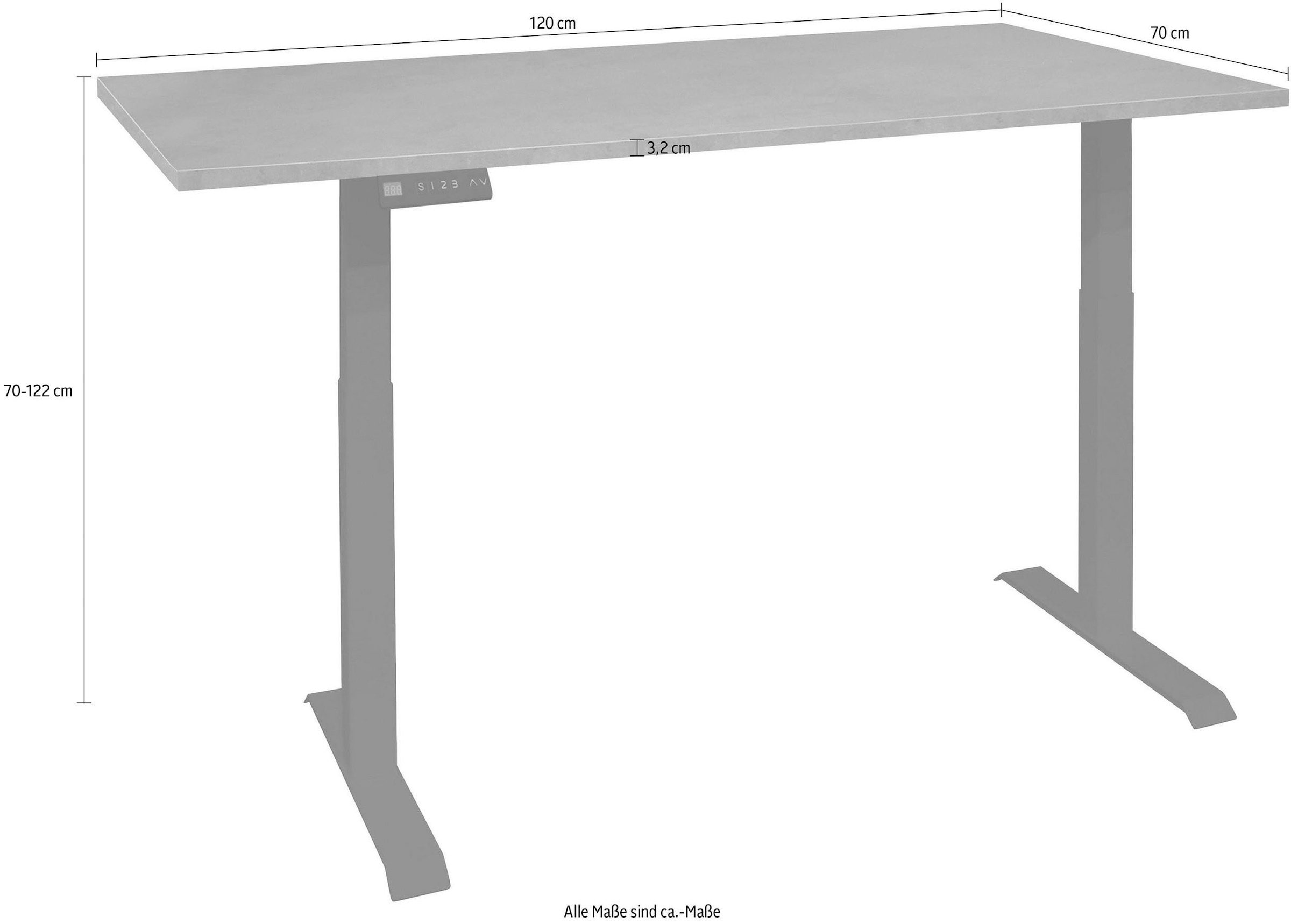 Mäusbacher Schreibtisch, Breite 120 cm, elektrisch höhenverstellbar, beton