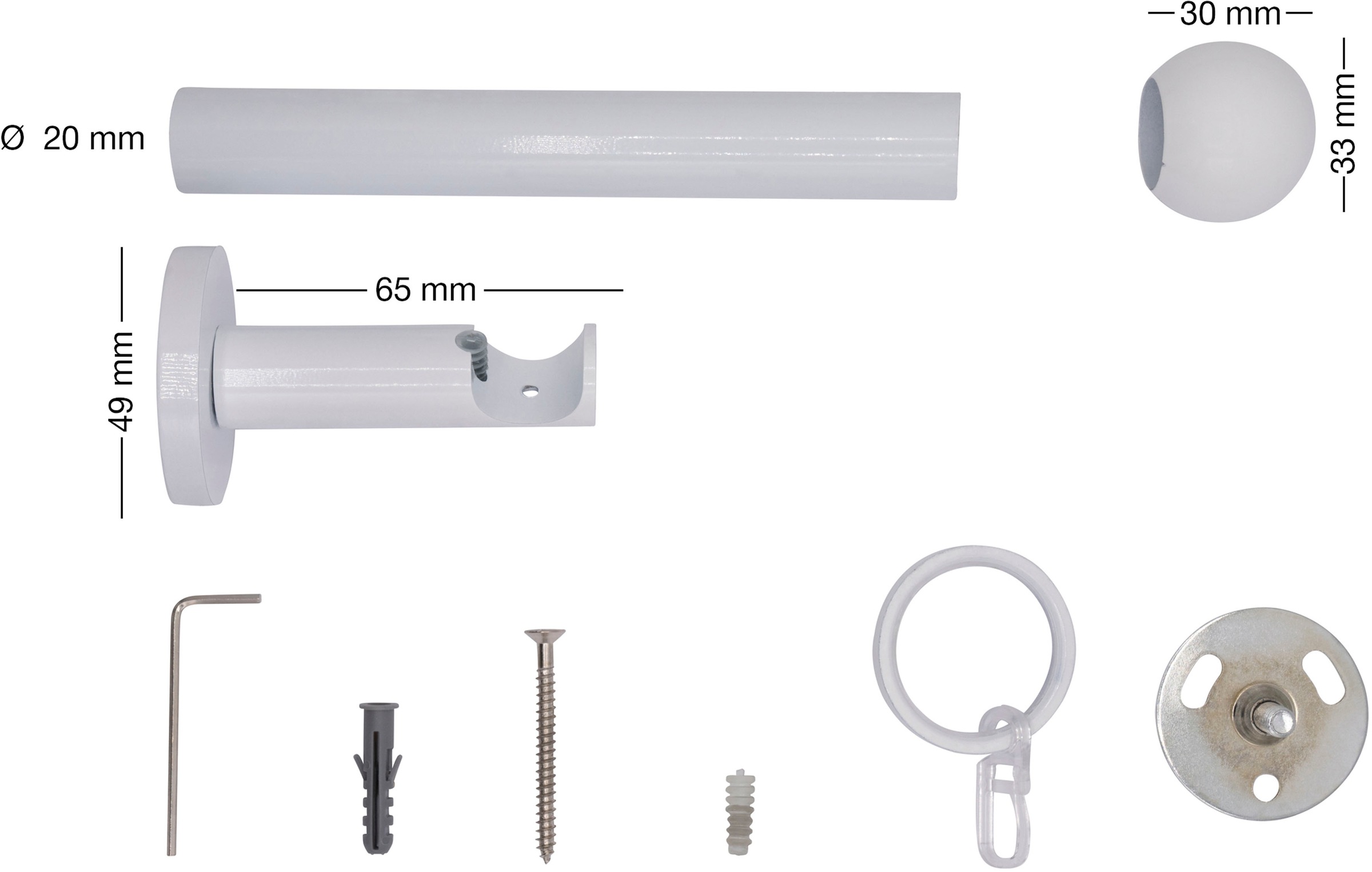 mydeco Gardinenstange »20mm Ball Wandträger 6,5 cm«, Fixmaß