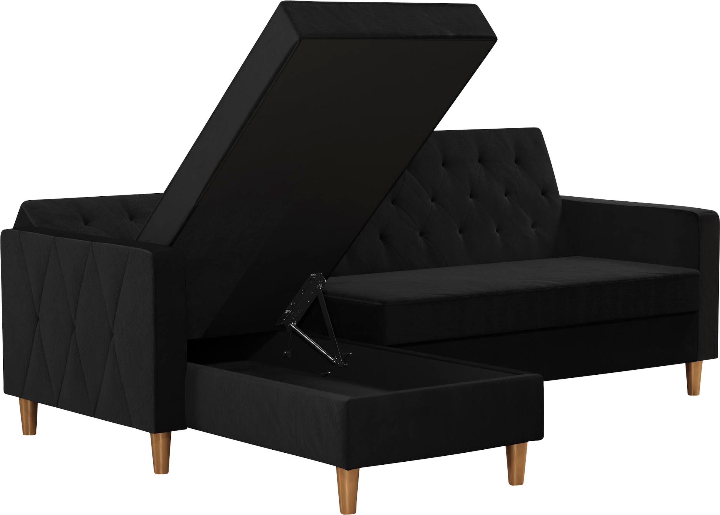 Cosmo Living Ecksofa »Liberty«, mit Schlafffunktion, Recamiere mit Stauraum beidseitig montierbar