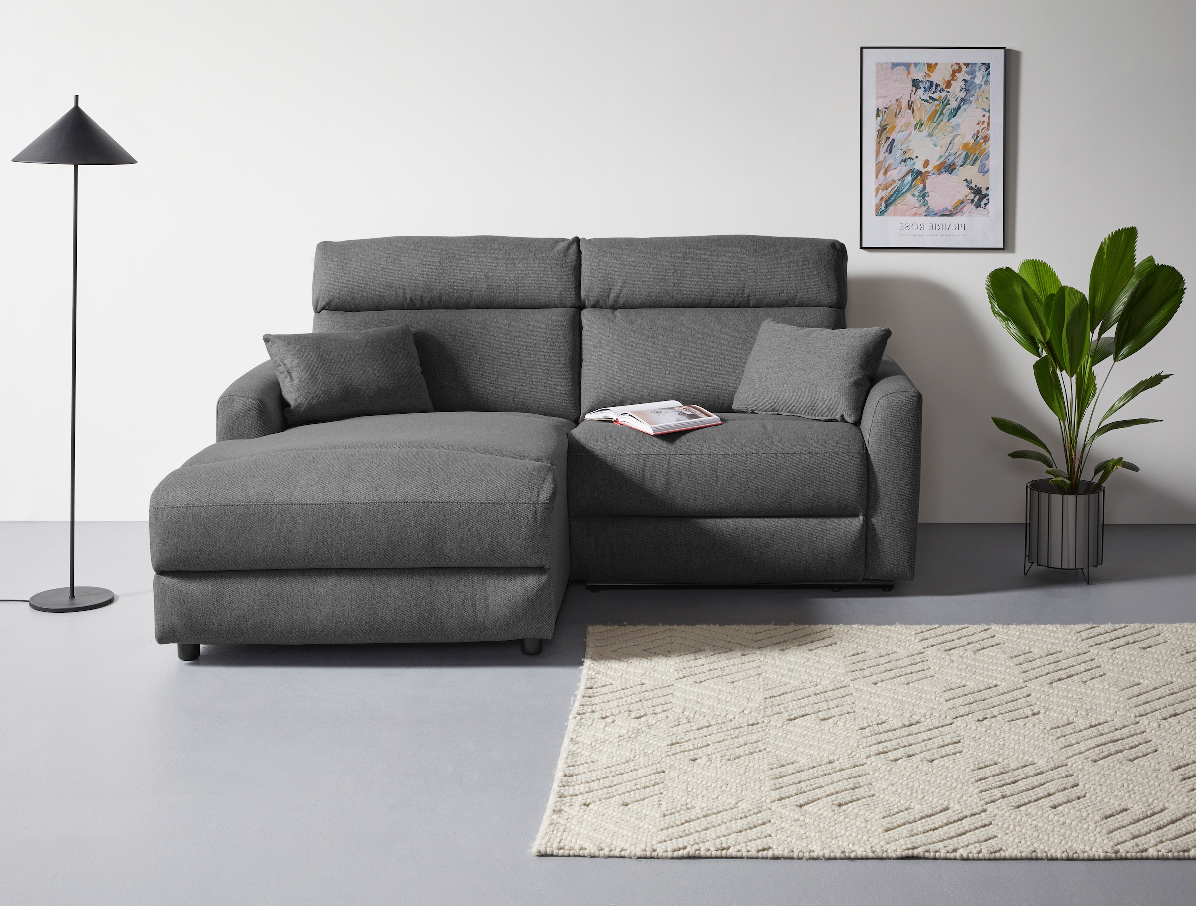 INOSIGN Ecksofa »JENNA, L-Form, 209cm, manuelle u. elektrische Funktion, mit USB A/C,«, Liegefunktion 105°-150°, Federkern, Struktur fein