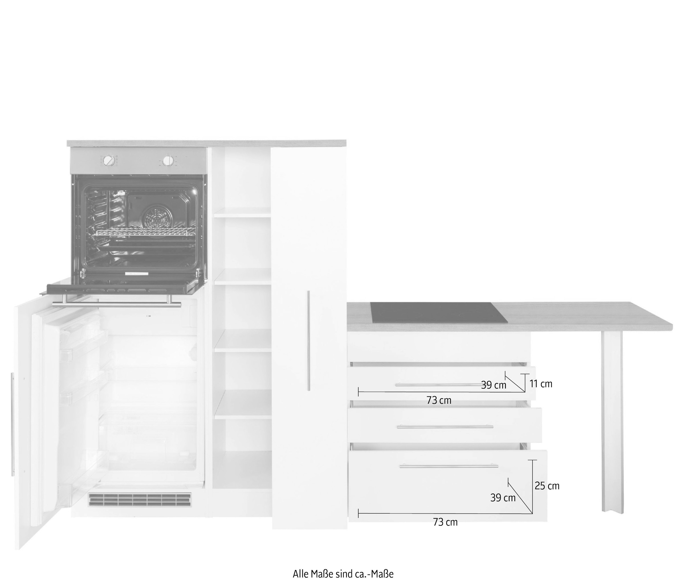 Raten cm »Samos«, Winkelküche mit Stellbreite HELD Metall Stangengriffen E-Geräten, bestellen MÖBEL 260 270 mit auf x aus