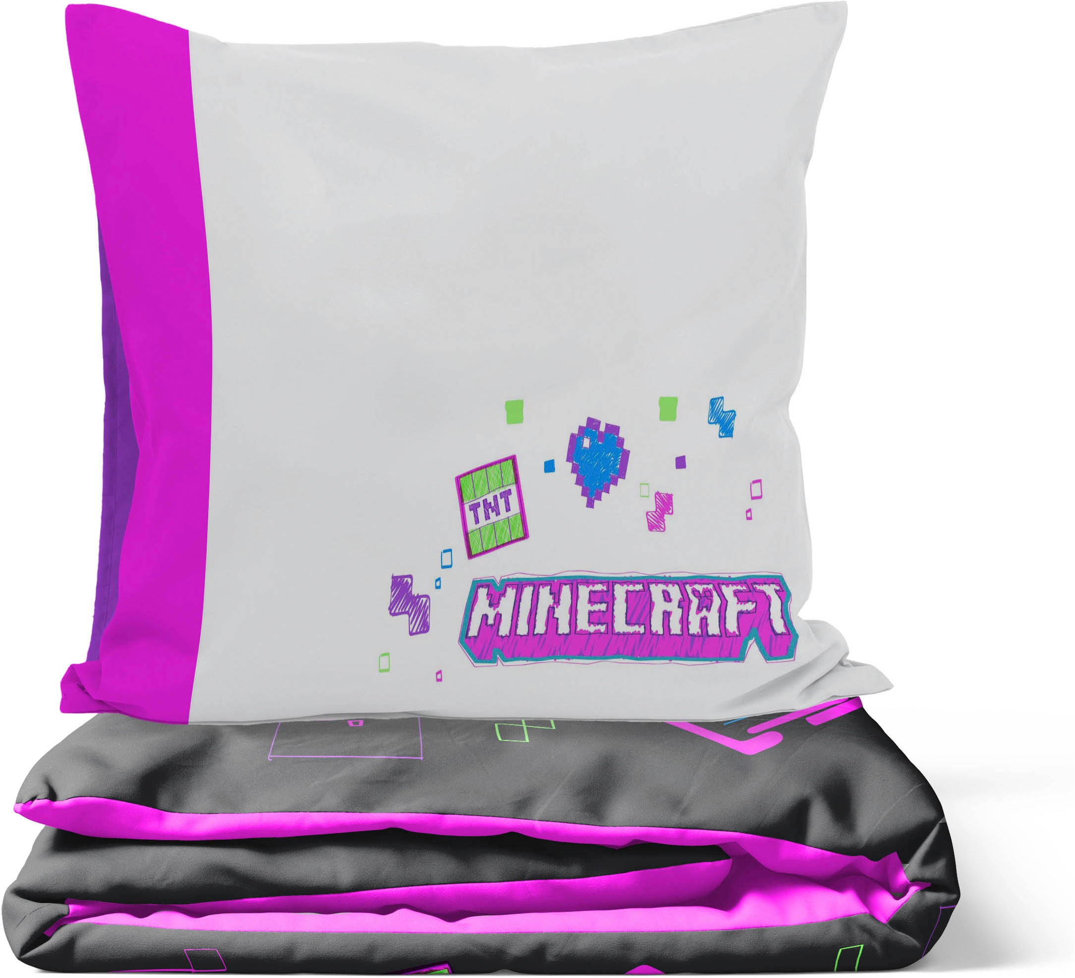 Minecraft Kinderbettwäsche »Minecraft Cyber Neon« 2 100% Baumwolle