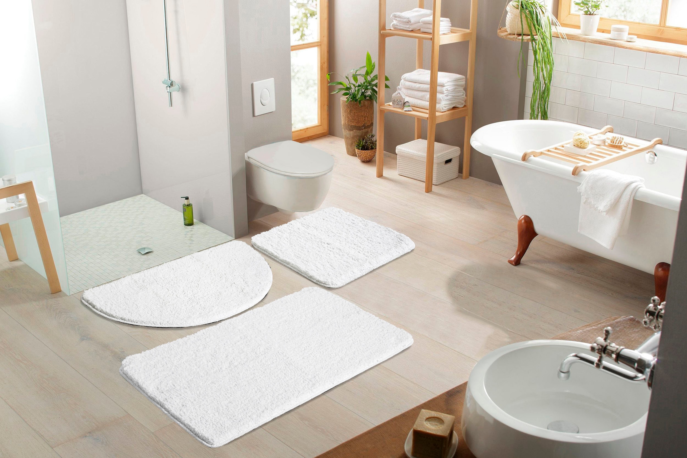 my home Badematte »Inga, Badezimmer Teppich, Badvorleger«, rutschhemmend beschichtet, schnell trocknend-strapazierfähig-fußbodenheizungsgeeignet, Badteppich, unifarben, weich, als halbrund und rechteckig erhältlich