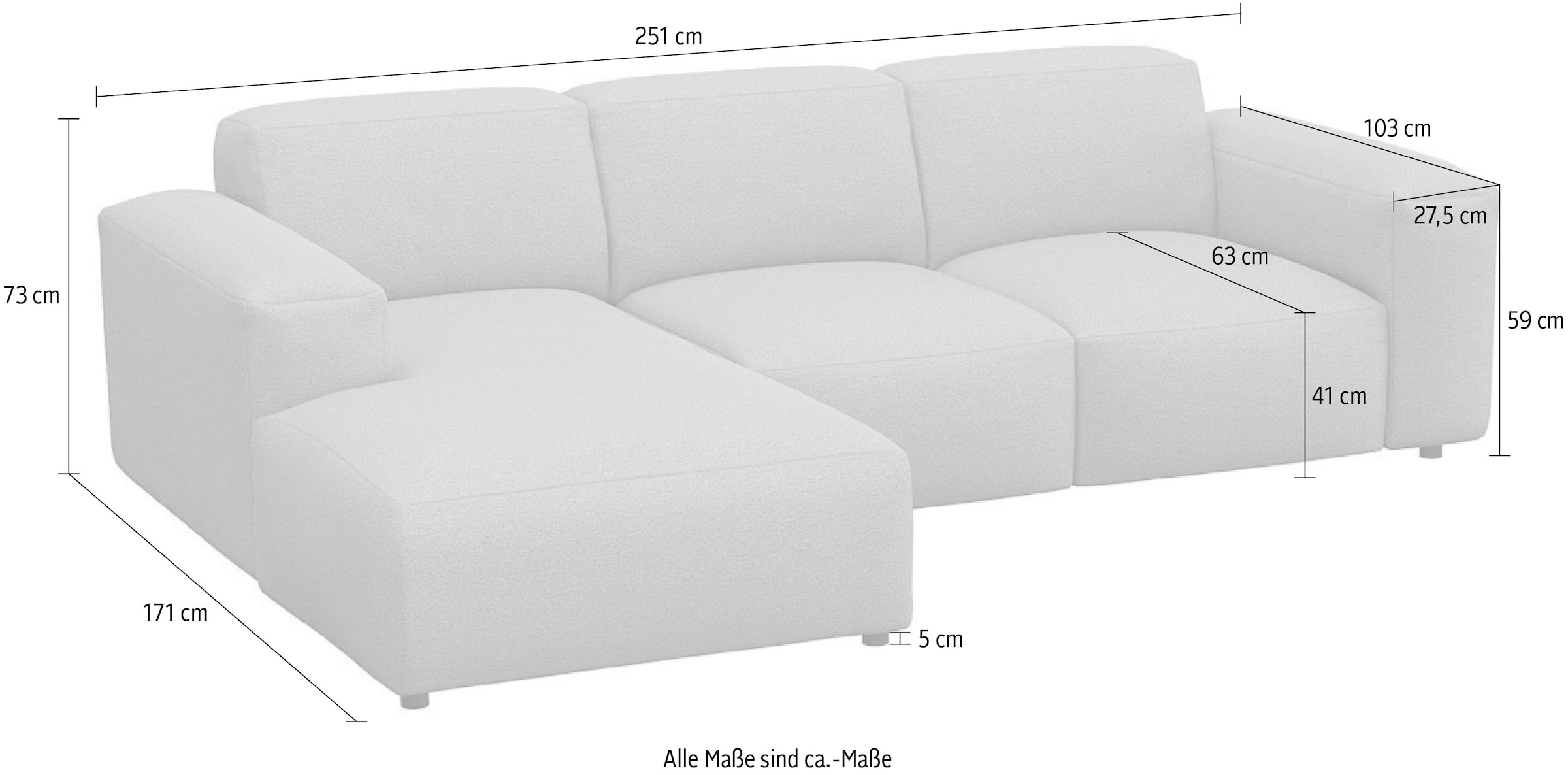 FLEXLUX Ecksofa »Lucera Chaislongue rechts oder links, L-Form, bequem« modern & anschmiegsam, Kaltschaum, Stahl-Wellenunterfederung