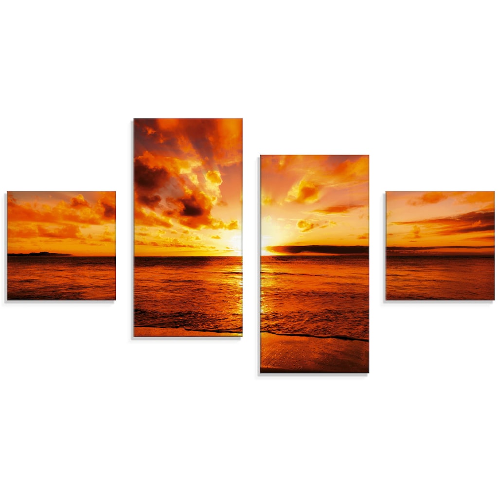 Artland Glasbild »Schöner Sonnenuntergang Strand«, Gewässer, (4 St.)