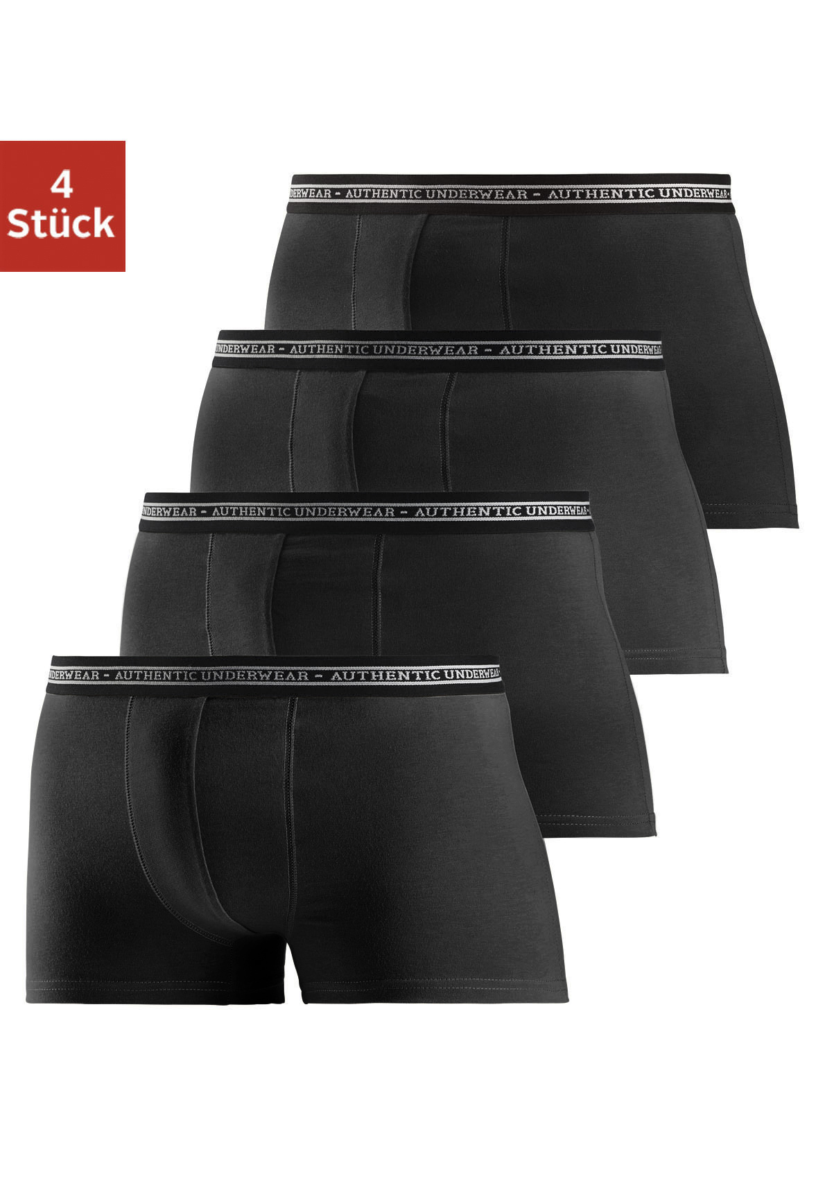 Boxer, (Packung, 4 St.), schwarzer Webbund mit Logoschriftzug