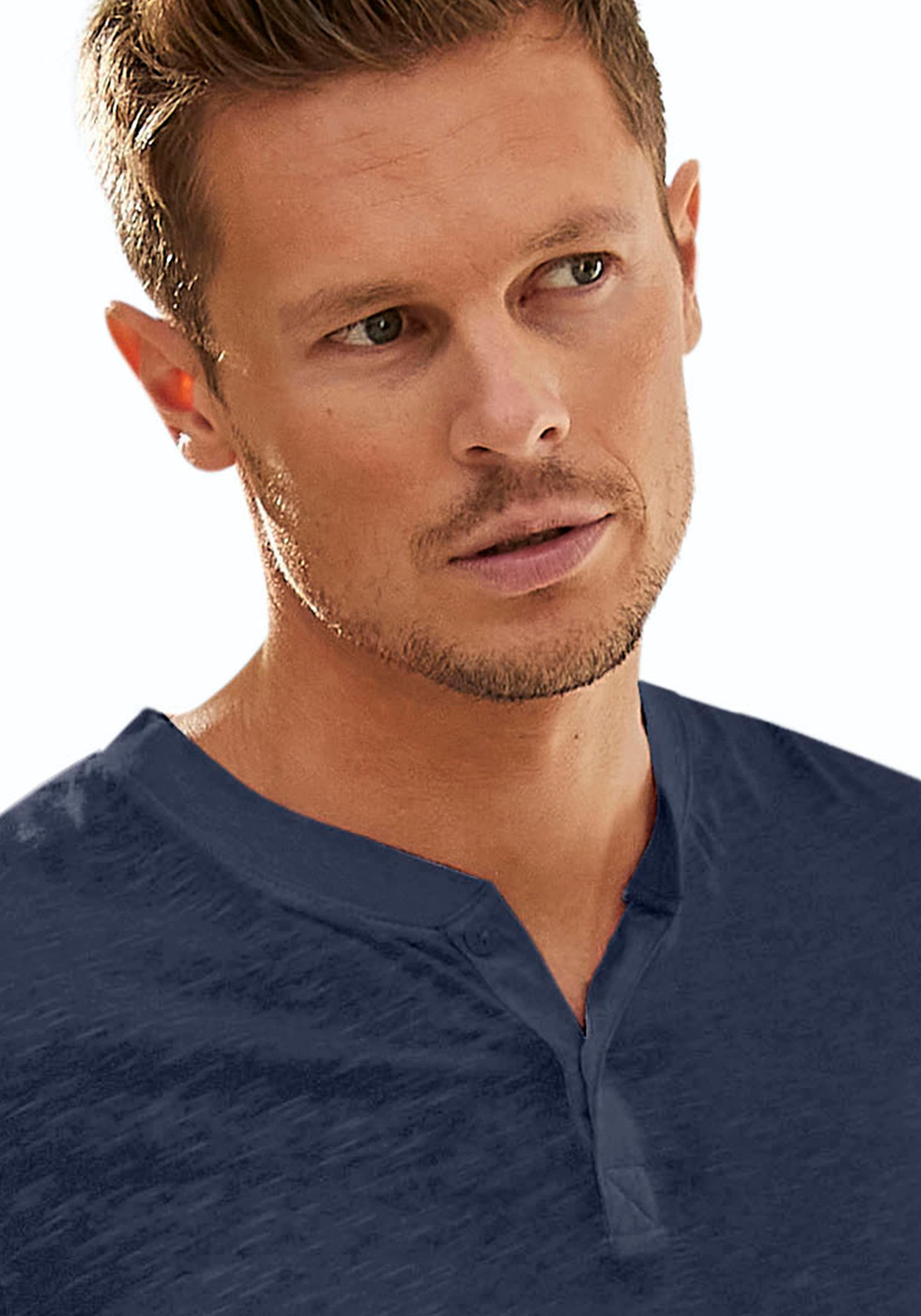 H.I.S Langarmshirt »- Henleyshirt langarm«, Langarm, Shirt mit Knopfleiste aus strukturierter Baumwoll-Qualität
