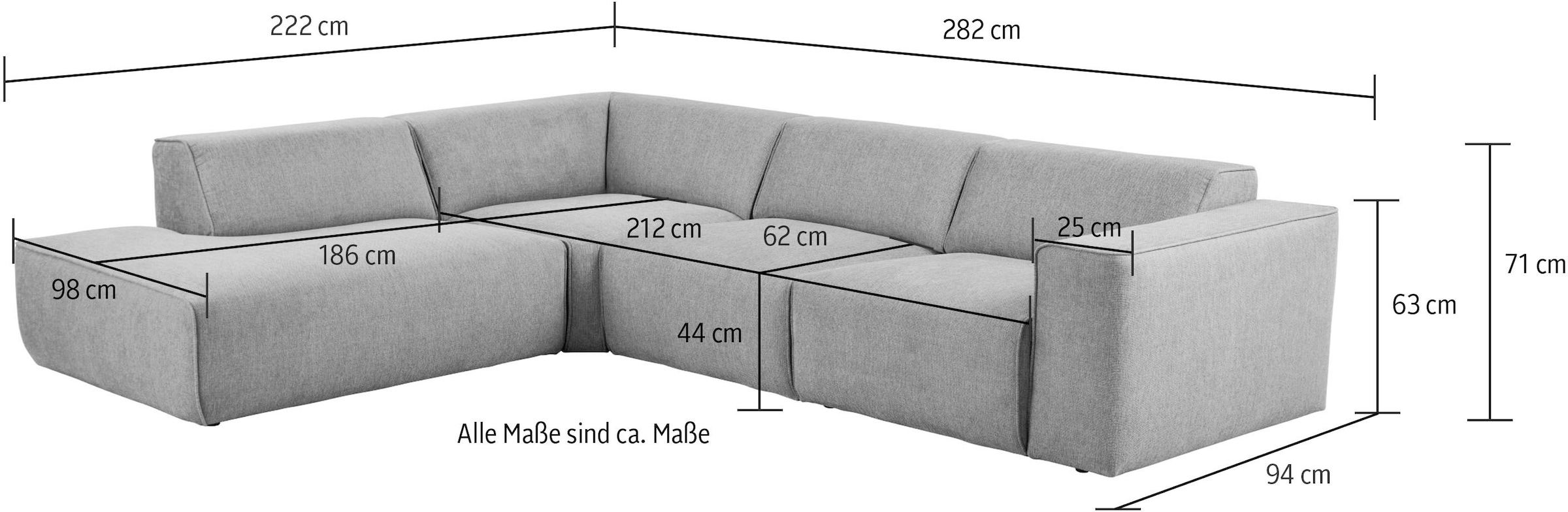 andas Ecksofa »Noord«, mit Kedernaht, in einem Soft-Touch Bezug