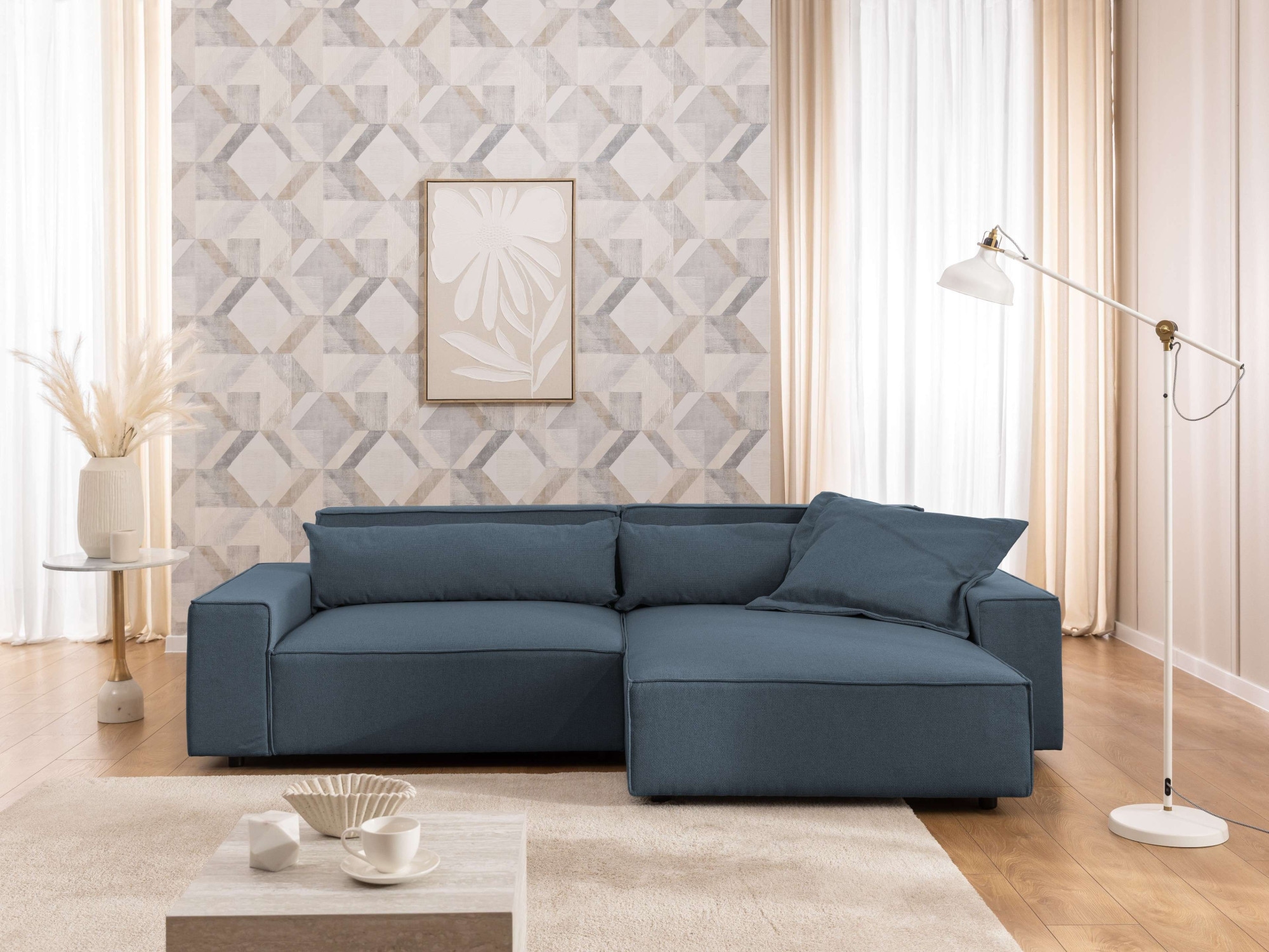 OTTO home Ecksofa »KINLEE Design-Sofa mit Recamiere rechts/links, Maße B/T/H 251/144/70cm« L-Form mit Wellenunterfederung, ohne Bettfunktion, modern und beguem