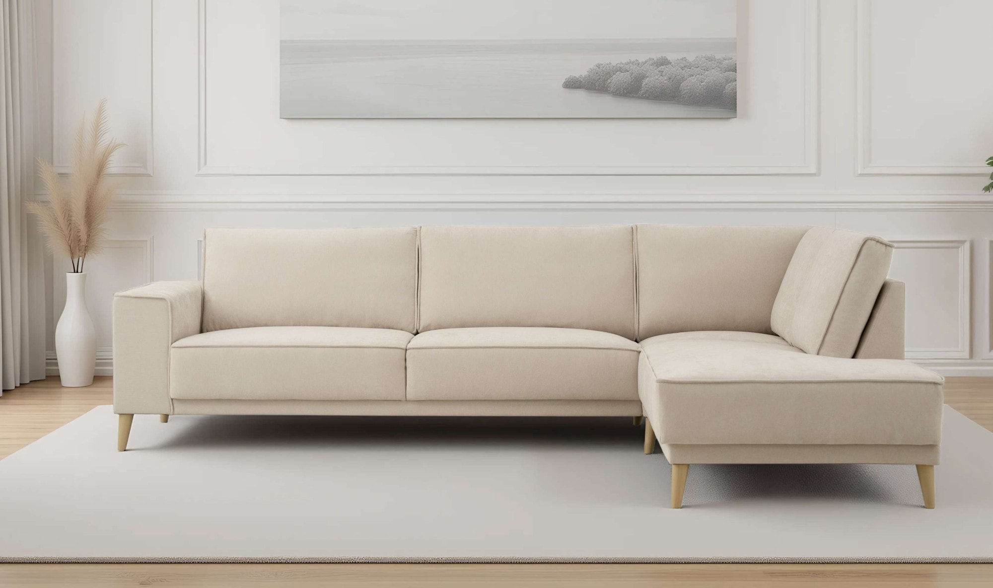 OTTO home Ecksofa »Oland Skandi, weicher Chenille-Stoff« L-Form, 289 cm, Wellenunterfederung, Skandi-Design, Massivholzfüße