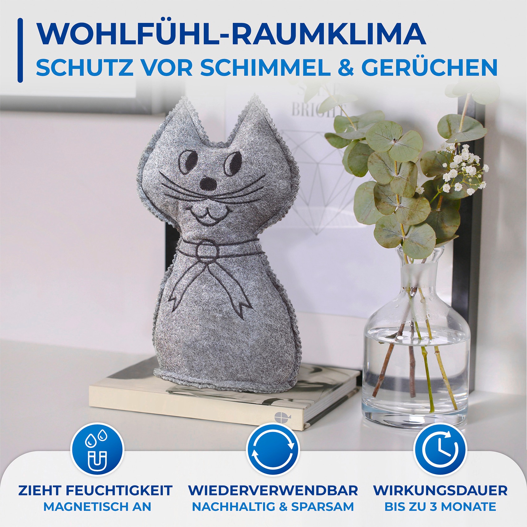 WENKO Luftentfeuchter »Katze« 2er Set, geräuschlos, ohne Strom, auch als Türstopper verwendbar