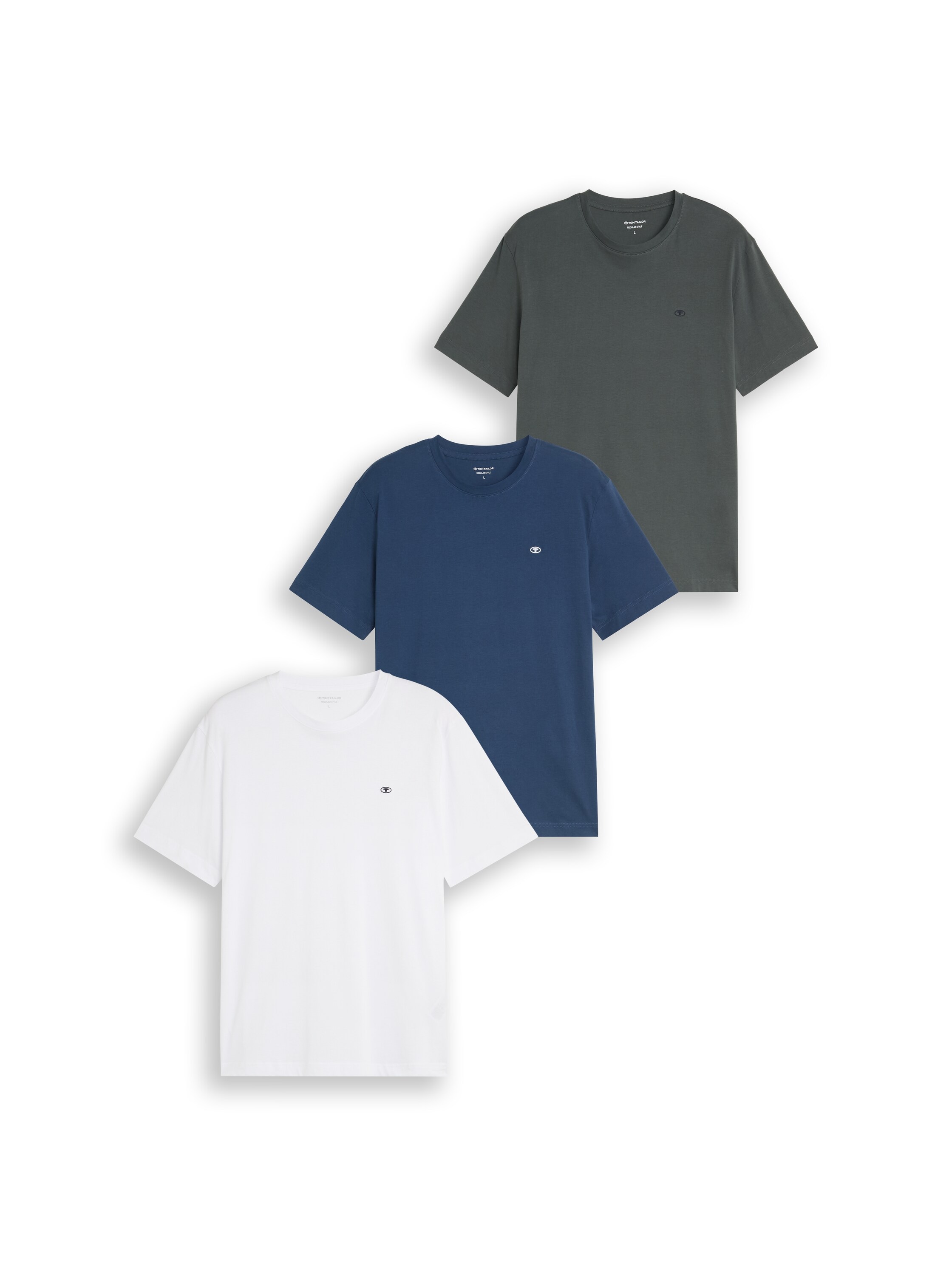 TOM TAILOR T-Shirt Packung, 3 3er Pack mit Logo-Stickerei