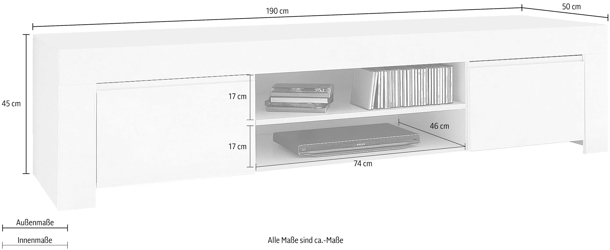 INOSIGN Lowboard »Amalfi, TV-Board«, Breite 140 cm oder 190 cm