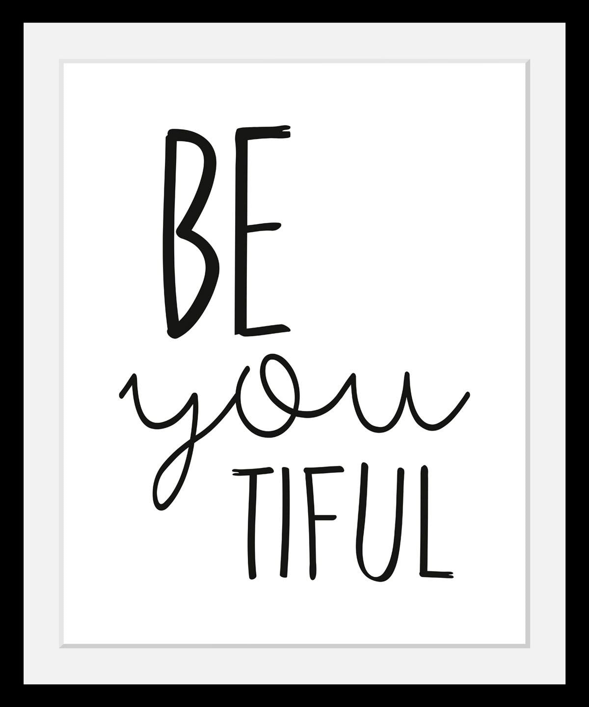 queence Bild »Spruch« Motivationsbilder | Schriftzug | Schwarz-Weiß | Smileys HD Premium Poster-Druck inkl. Holzrahmen