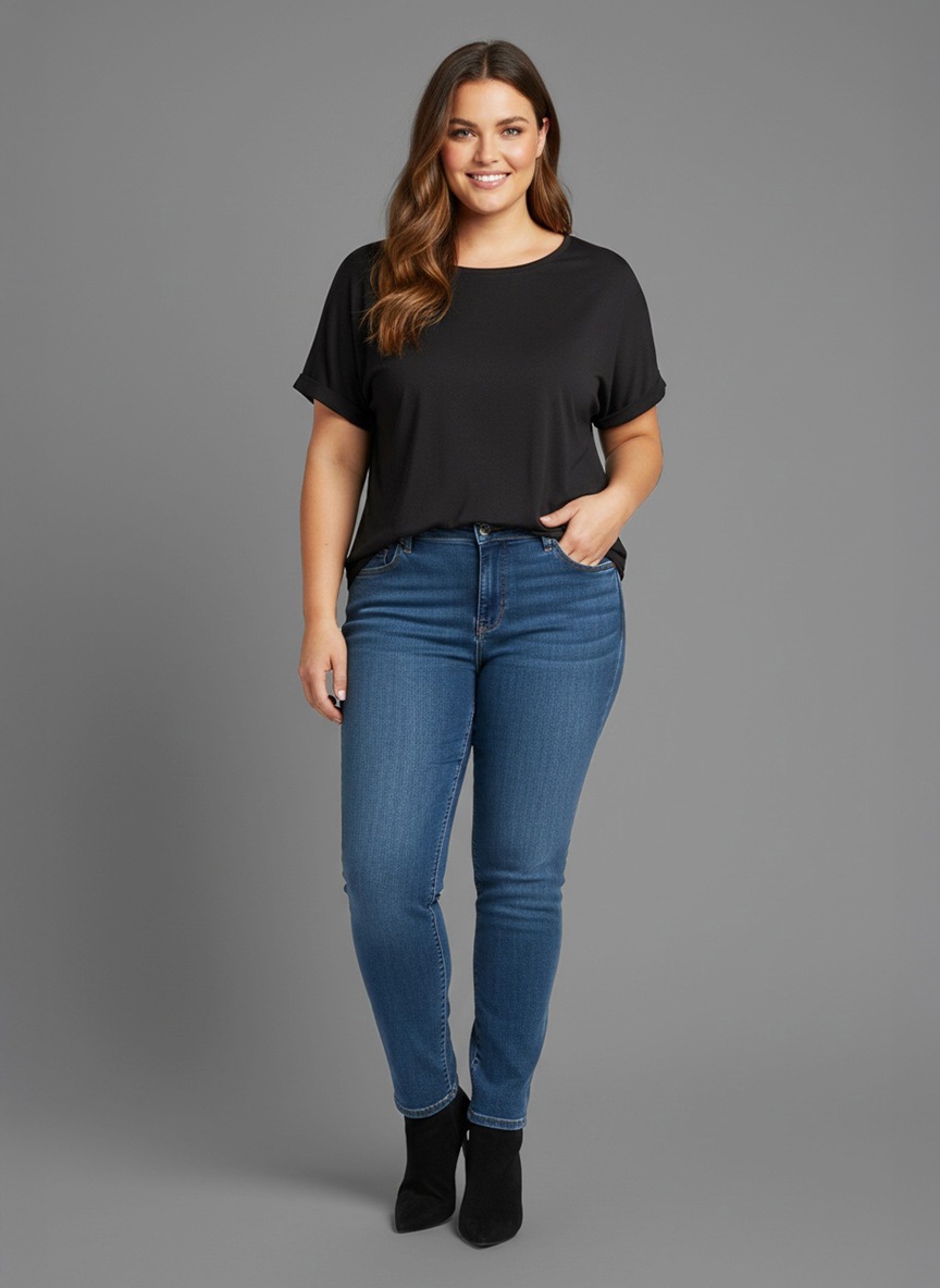 Laura Scott CURVE T-Shirt 2 Stk. im 2er Pack mit modischem Ärmelaufschlag - GROSSE GRÖSSEN