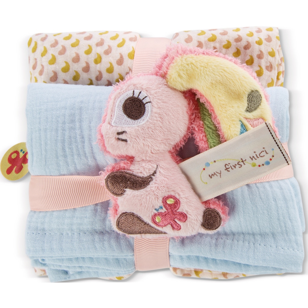 Nici Stoffwindeln »My first NICI, Mulltuch 2er Set mit Greifling Hase Hopsali, 10 cm«