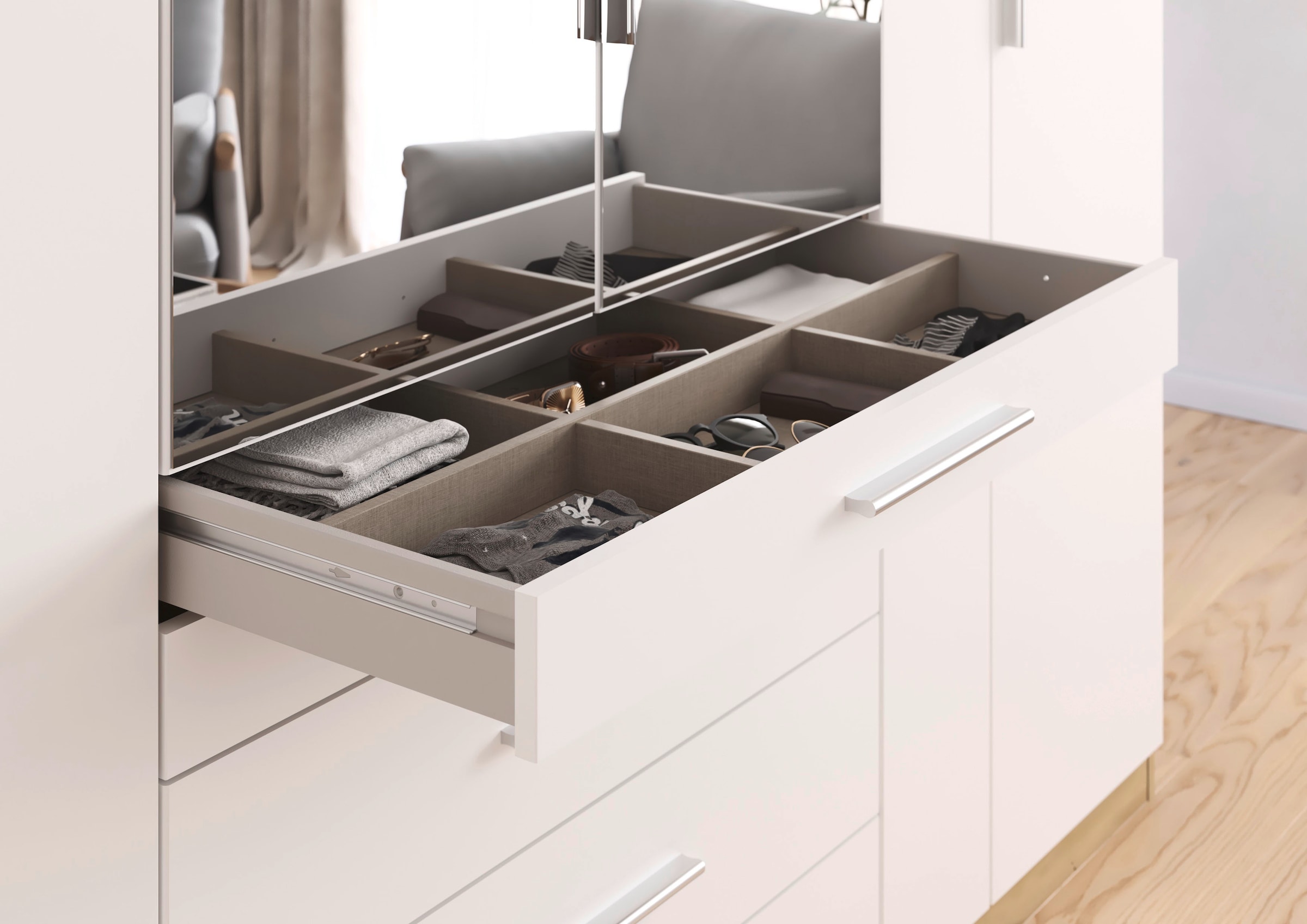 rauch Kleiderschrank »Schrank Drehtürenschrank Ankleide Garderobe Schlafzimmer WEINGARTEN« Breiten: 181/225/270 cm, Höhe 210 cm,  mit Spiegel, oberste Schublade mit Einteilung MADE IN GERMANY