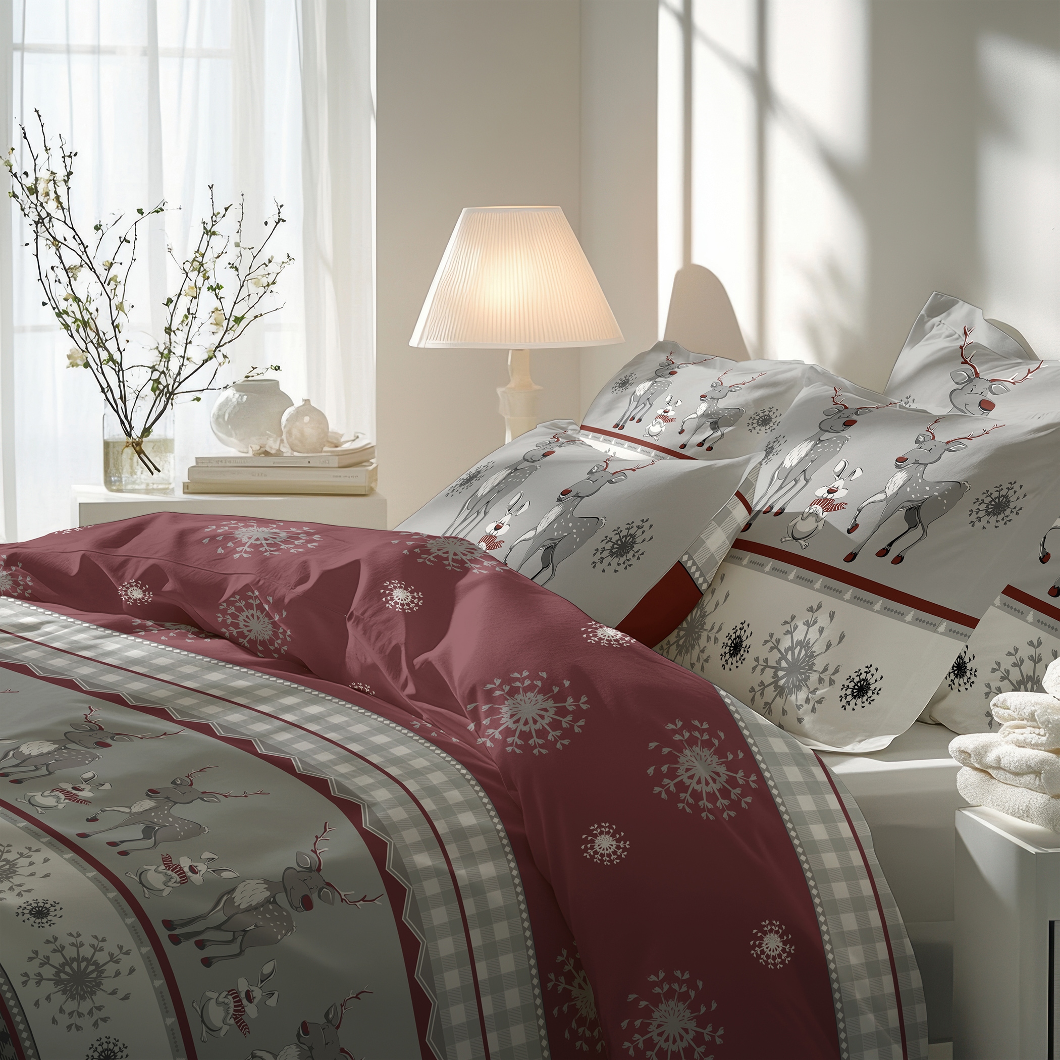 Florella Bettwäsche »»Veran weinrot « Flausch-Flanell,  100% Baumwolle«