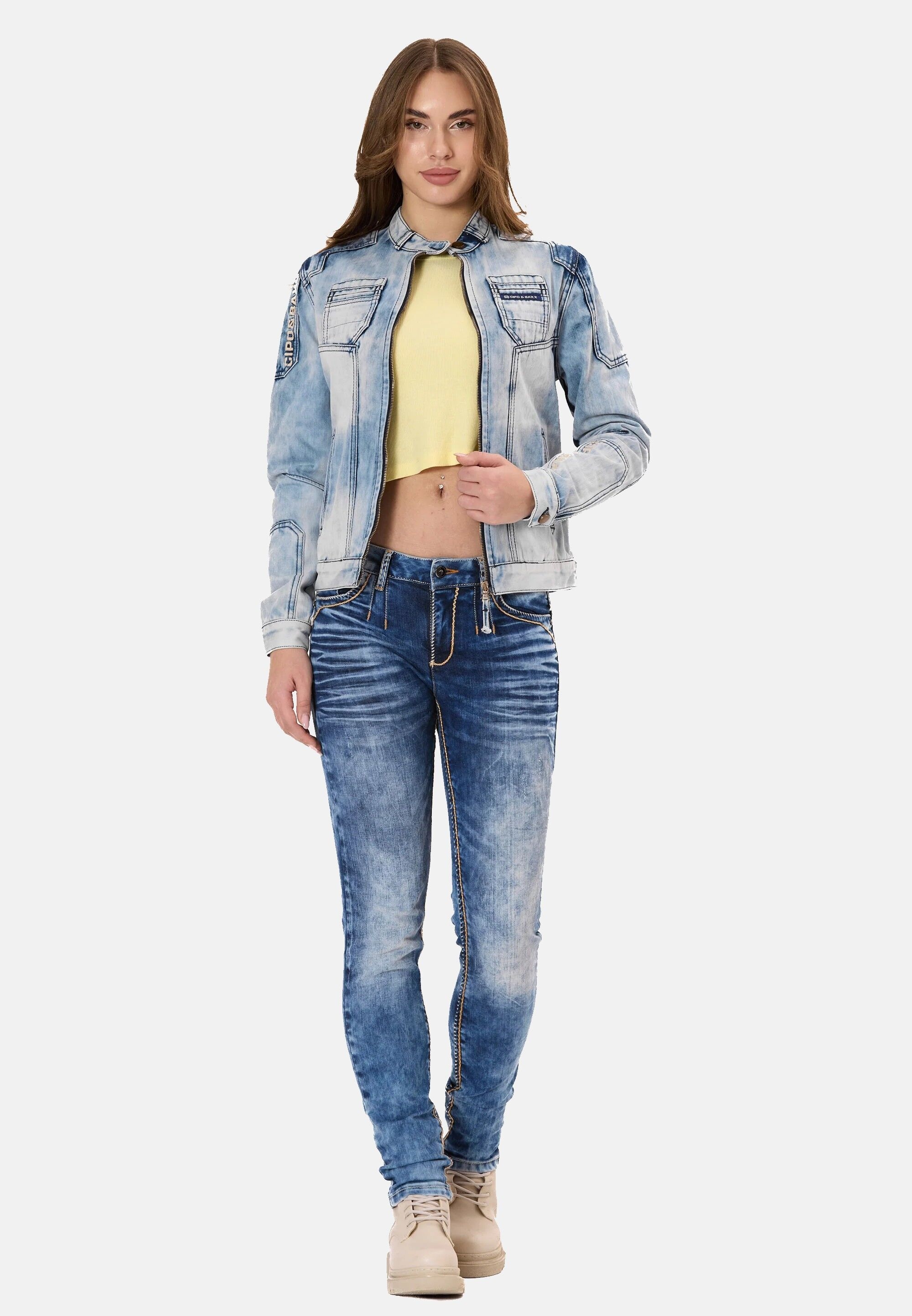 Cipo & Baxx Jeansjacke »Cipo & Baxx Jeansjacke WJ233« ohne Kapuze figurbetont, stylisch, hochwertig & vielseitig kombinierbar