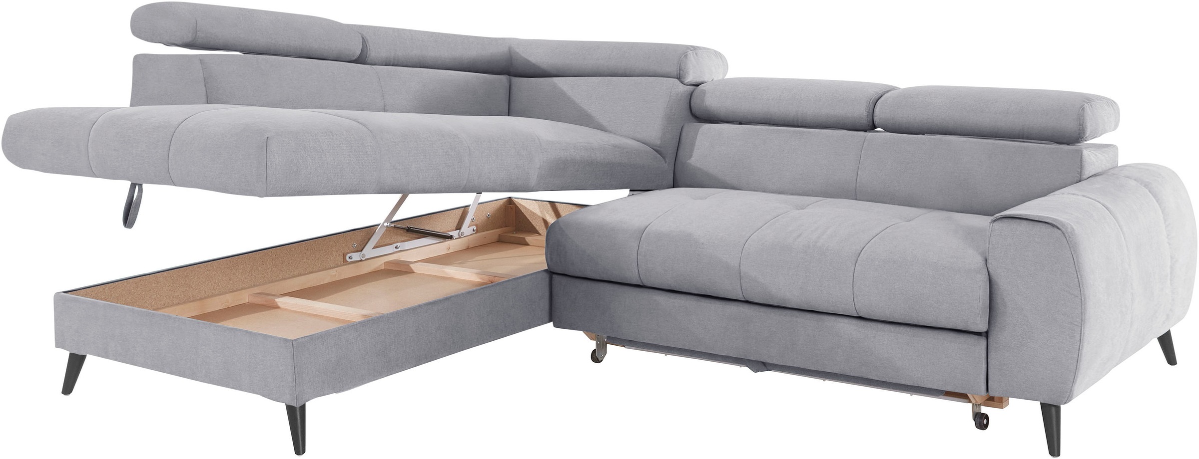 COTTA Ecksofa »Mia L-Form mit 3 Zierkissen«, wahlweise mit Bettfunktion, Bettkasten, Beleuchtung & Wireless-Charger