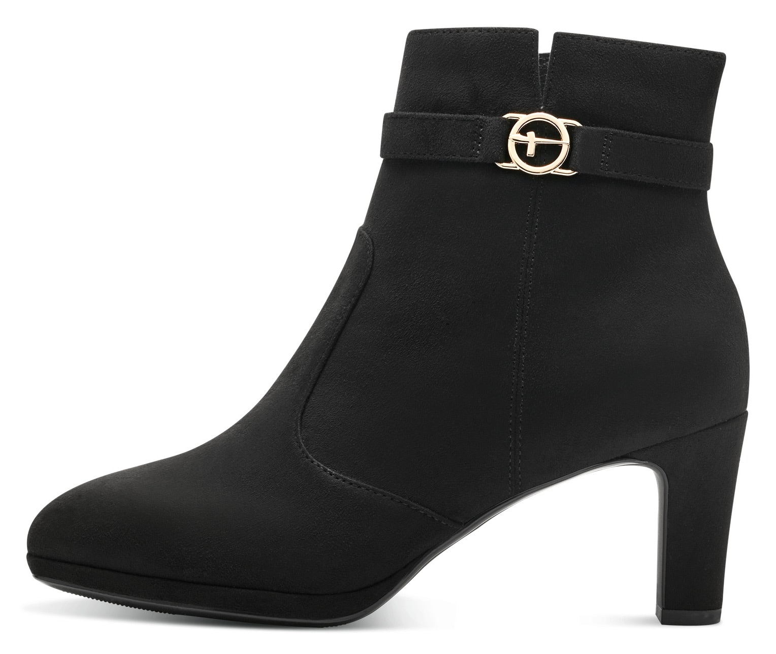 Tamaris Stiefelette, Trichterabsatz, Abendschuh mit elegantem Zierriemchen mit Logoemblem