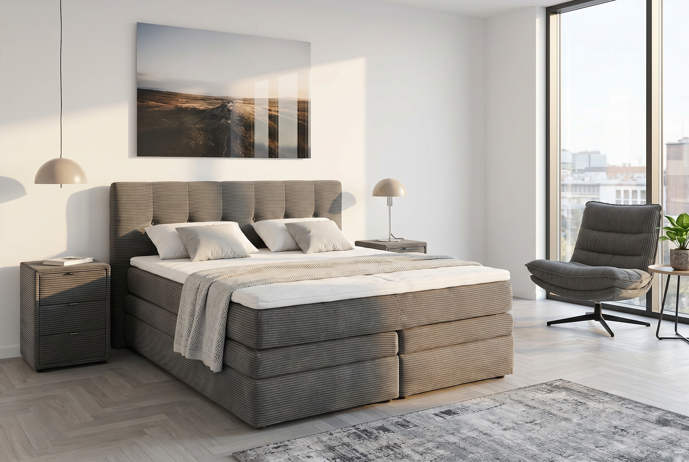 Jockenhöfer Gruppe Boxspringbett »AMY in Cord, erhältlich in den Breiten 180cm & 200cm« mit Bettkasten & Kaltschaum-Topper