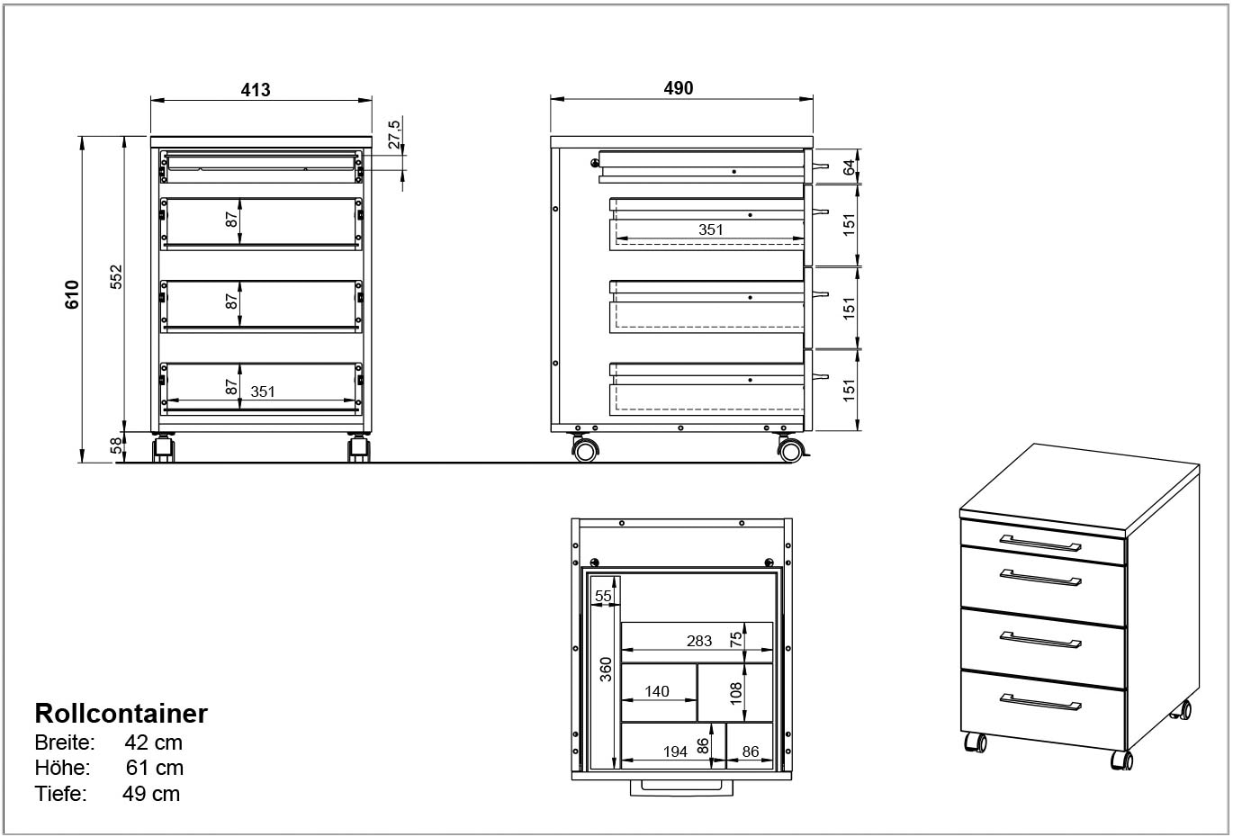 GERMANIA Rollcontainer »Profi 3.0«, mit feststellbaren Laufrollen