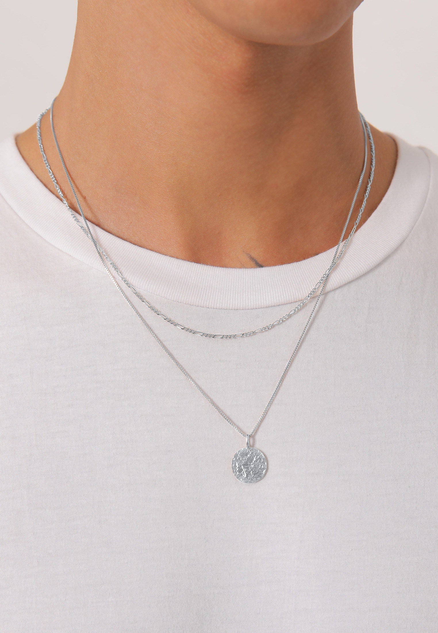 Kuzzoi Kette mit Anhänger »Halskette Herren Layer Figaro Venezianer Plättchen 925 Silber«