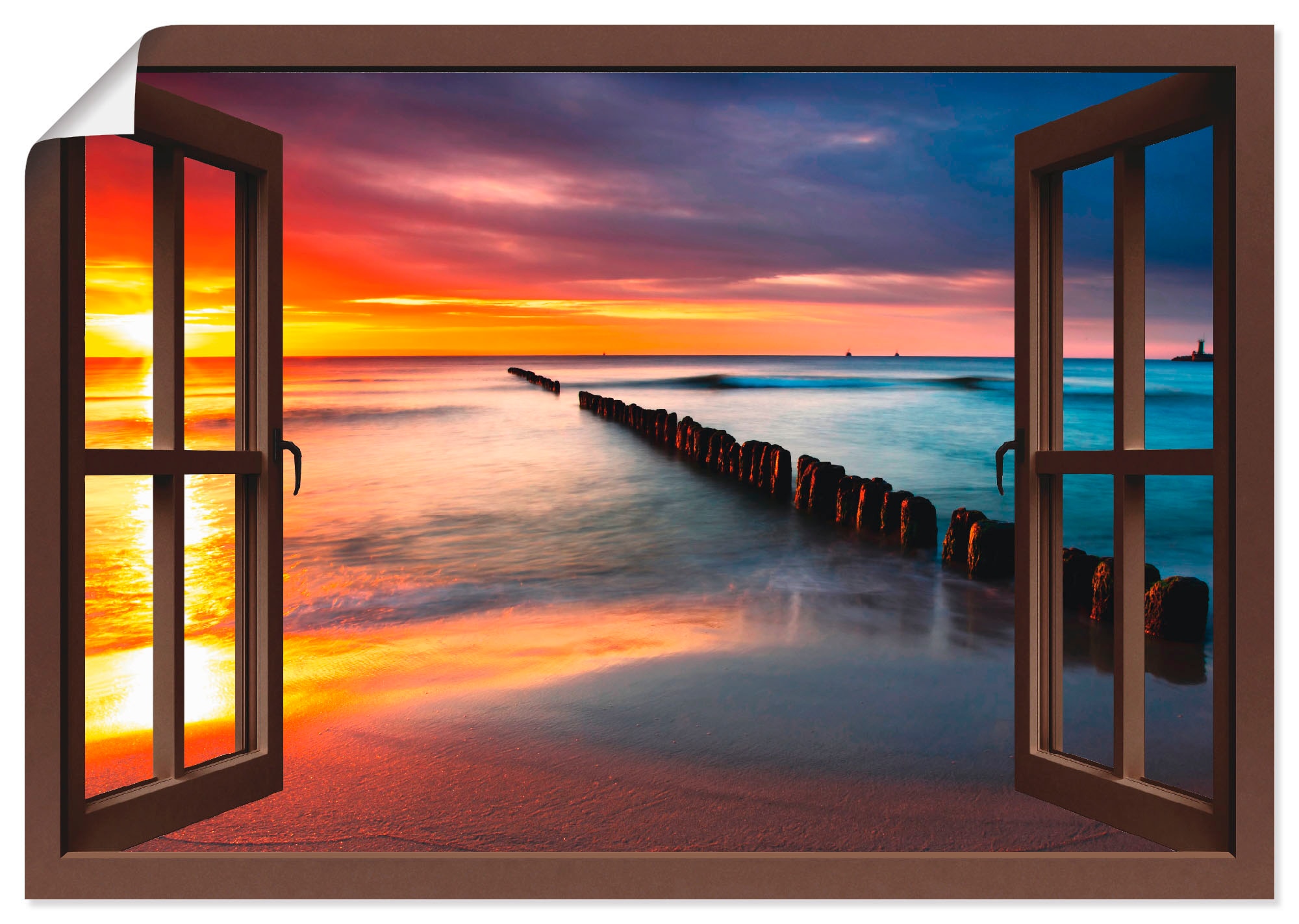 Artland Wandbild »Fensterblick Ostsee mit Sonnenaufgang«, Fensterblick, (1  St.), als Leinwandbild, Poster, Wandaufkleber in verschied. Größen auf  Rechnung bestellen
