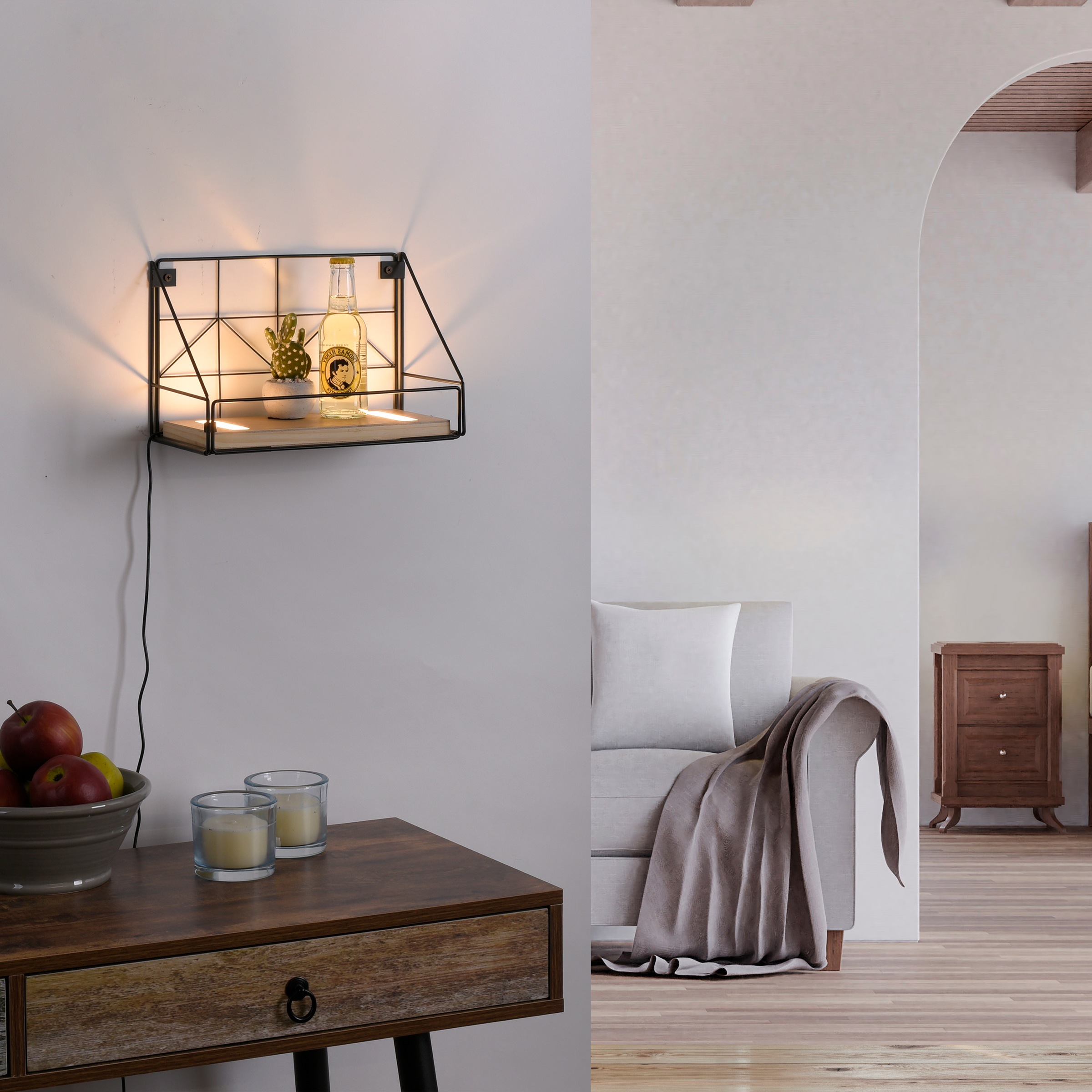 JUST LIGHT Wandleuchte »BOARD«, 1 flammig, Leuchtmittel LED-Board | LED fest integriert, LED, Schalter, Schnurschalter