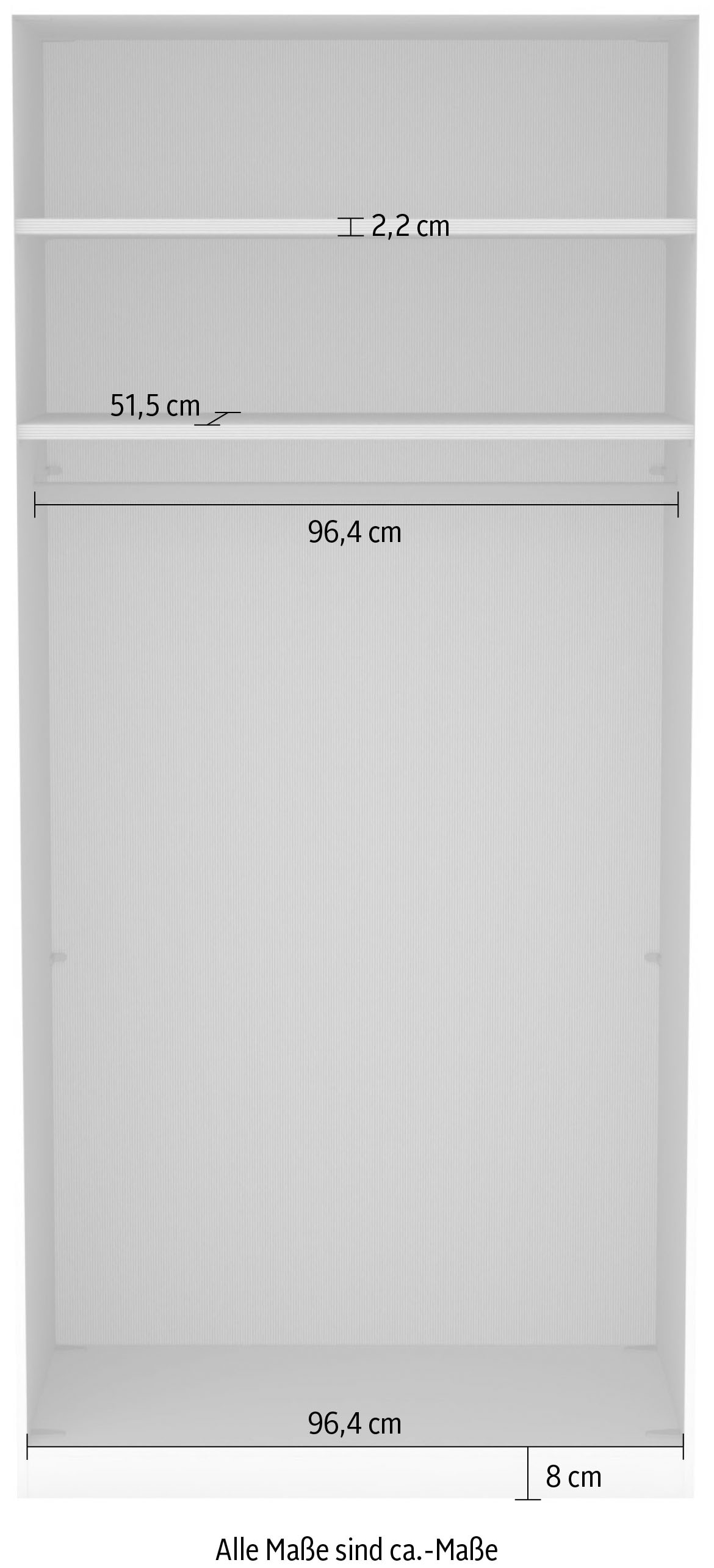 Musterring Kleiderschrank »San Diego, Kleiderschrank, Schrank, Garderobe, mit Glastüren« weiß, Türen gedämpft, 2 Höhen, mehrere Breiten, MADE IN GERMANY, 1 Stk. tlg. 2-türig (gedämpft), 2 Böden, 1 Kleiderstange, Chromgriffe