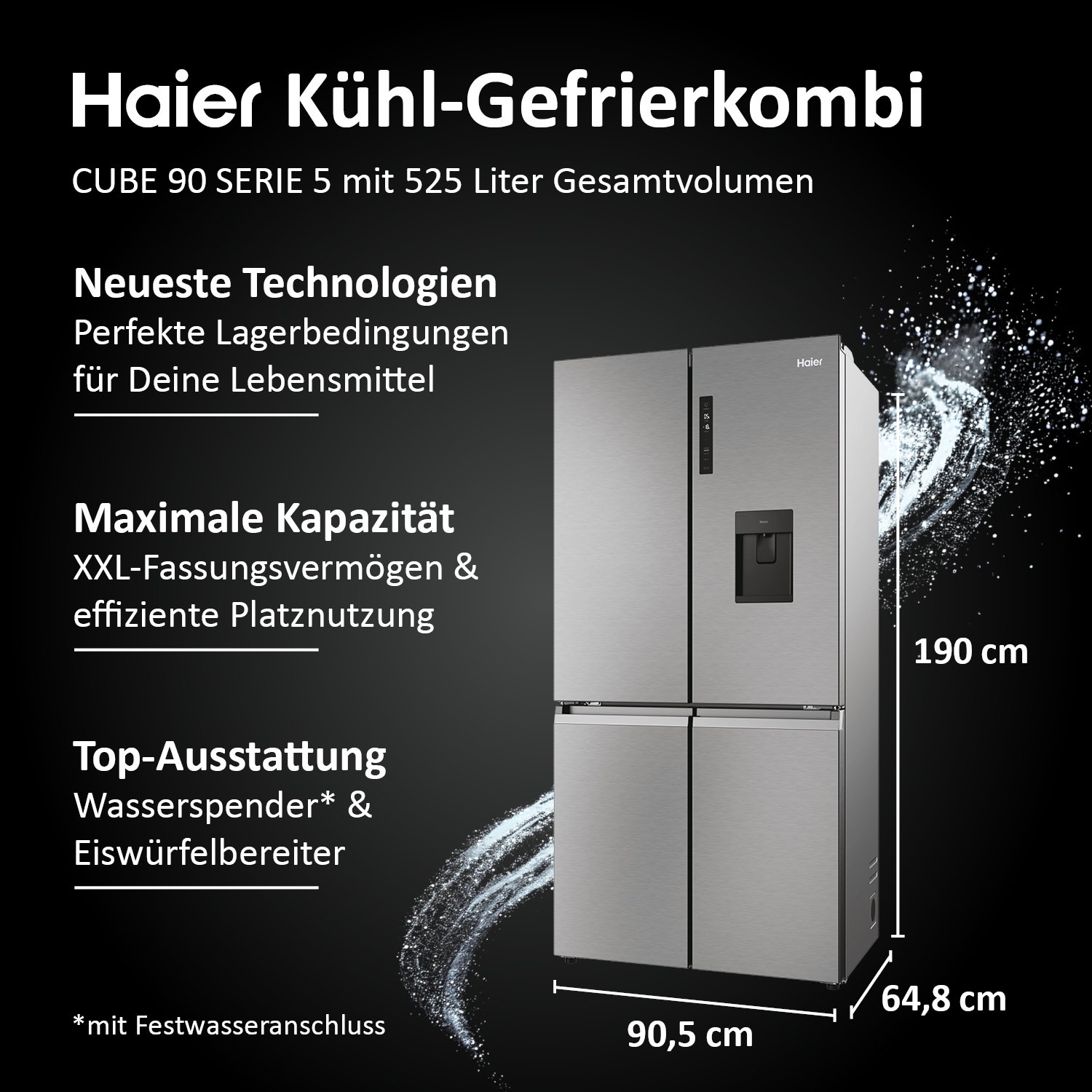 Haier Multi Door CUBE 90 SERIES 5 »HCR5919EHMP«, 190 cm hoch, 91 cm breit, Nutzinhalt: 525 Liter, Wasserdispenser