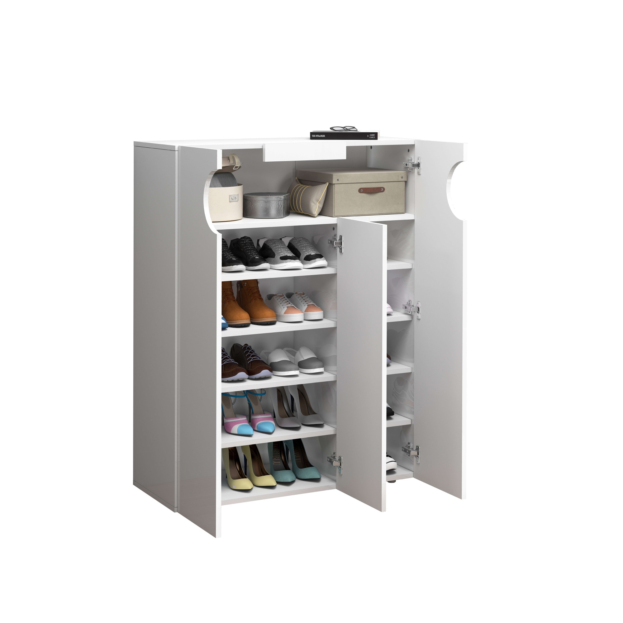 INOSIGN Schuhschrank »Real,Schuhschrank,Schuhkommode,Schuhregal,Breite 90 cm«, komplett Hochglanz lackiert, 3 Türen mit offenem Fach in ovaler Form