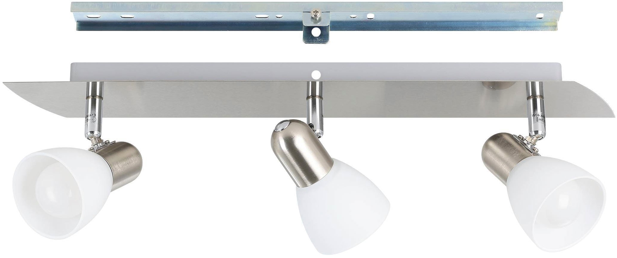 EGLO Deckenleuchte »Enea Deckenlampe, Deckenstrahler aus Metall und Glas, E14, Lampe« E14 1 Stk. Spot - L50 x B7 cm - nickel-matt - 3X40W exkl.