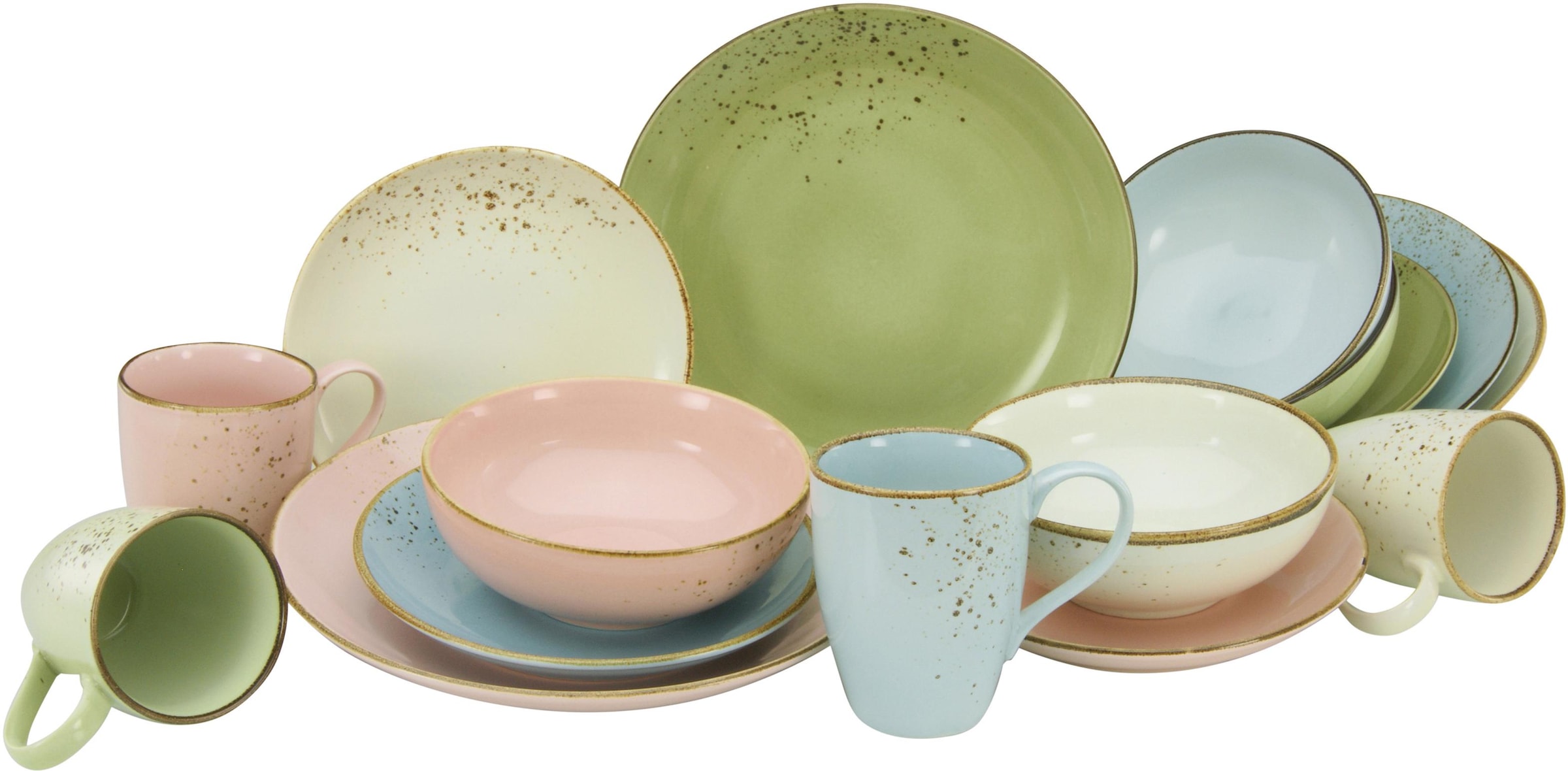 CreaTable Kombiservice »Geschirr-Set NATURE COLLECTION Pastell«, (Set, 16 tlg., Kaffeeservice und Tafelservice im Set, für 4 Personen), Service, Pastelltöne, 16 Teile, für 4 Personen