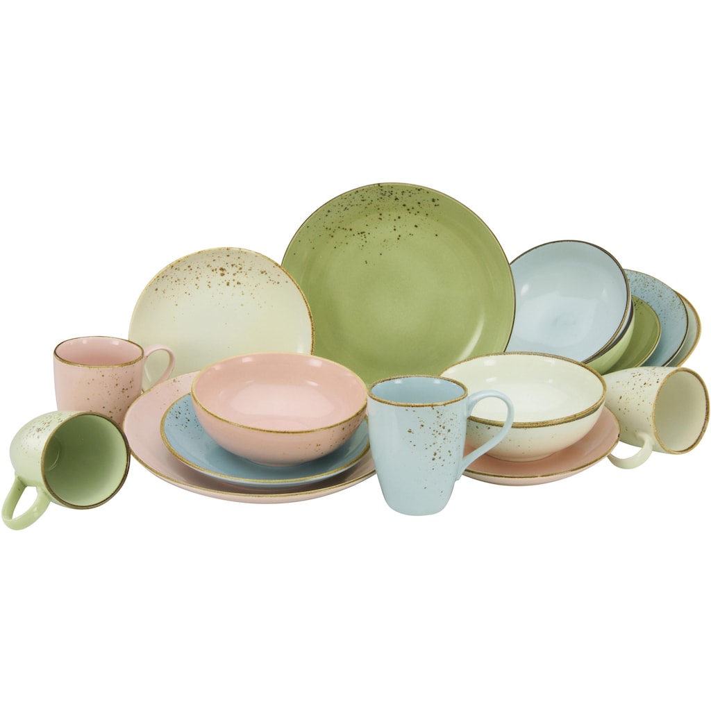 CreaTable Kombiservice »Geschirr-Set NATURE COLLECTION Pastell«, (Set, 16 tlg., Kaffeeservice und Tafelservice im Set, für 4 Personen)