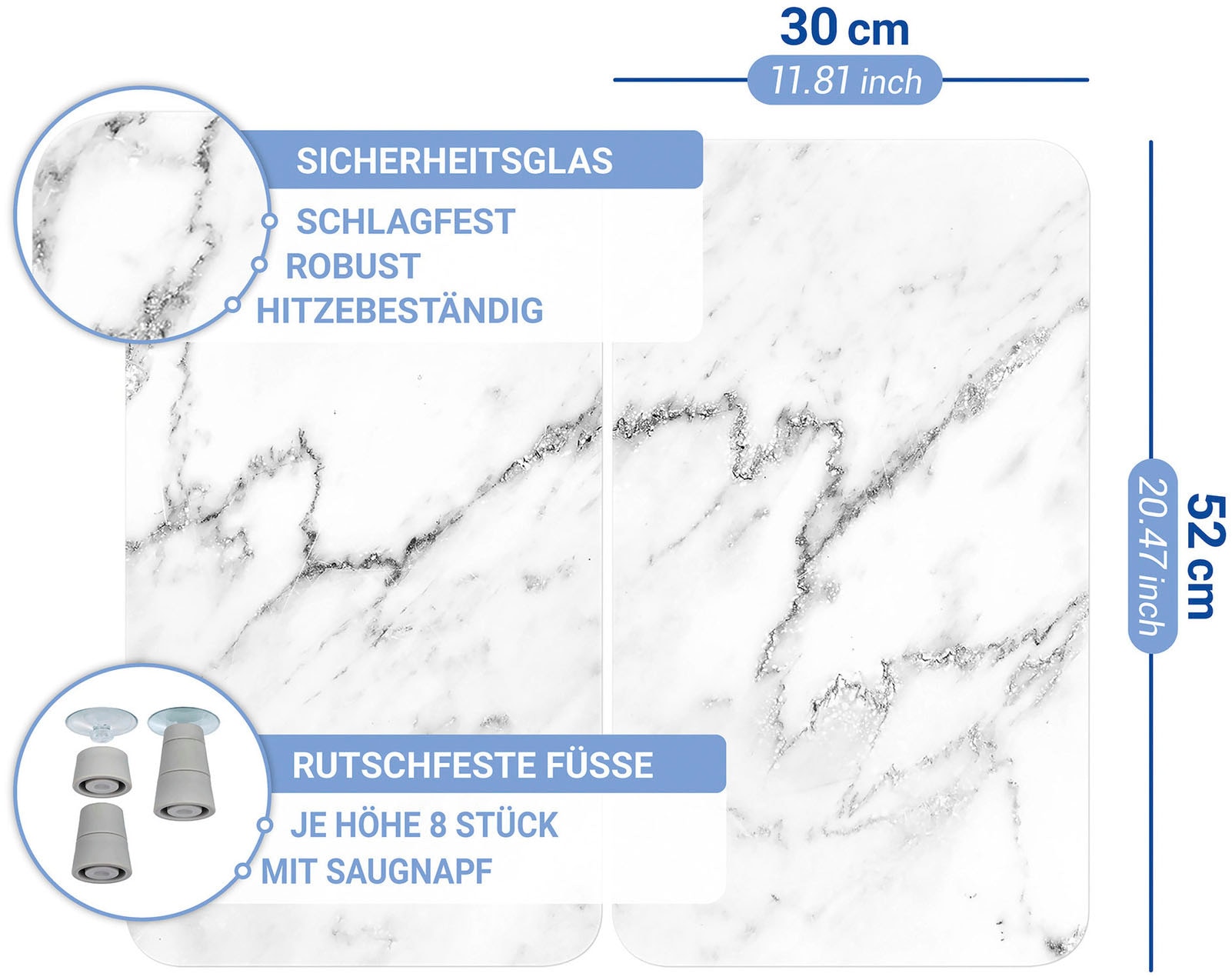 WENKO Herd-Abdeckplatte »Universal Modell Marmor«, (Set, 2 tlg.), Herdabdeckung für alle Herdarten, kratzfest, mit rutschfesten Füßen