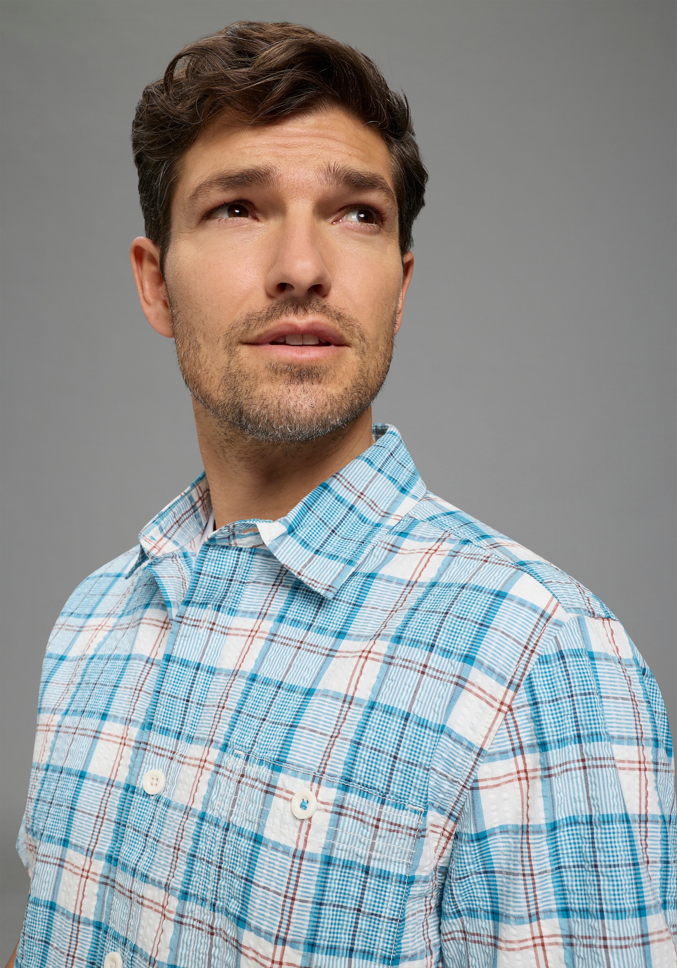 Man's World Karohemd Kurzarm, für Frühling und Sommer, aus Baumwolle, bequeme Passform