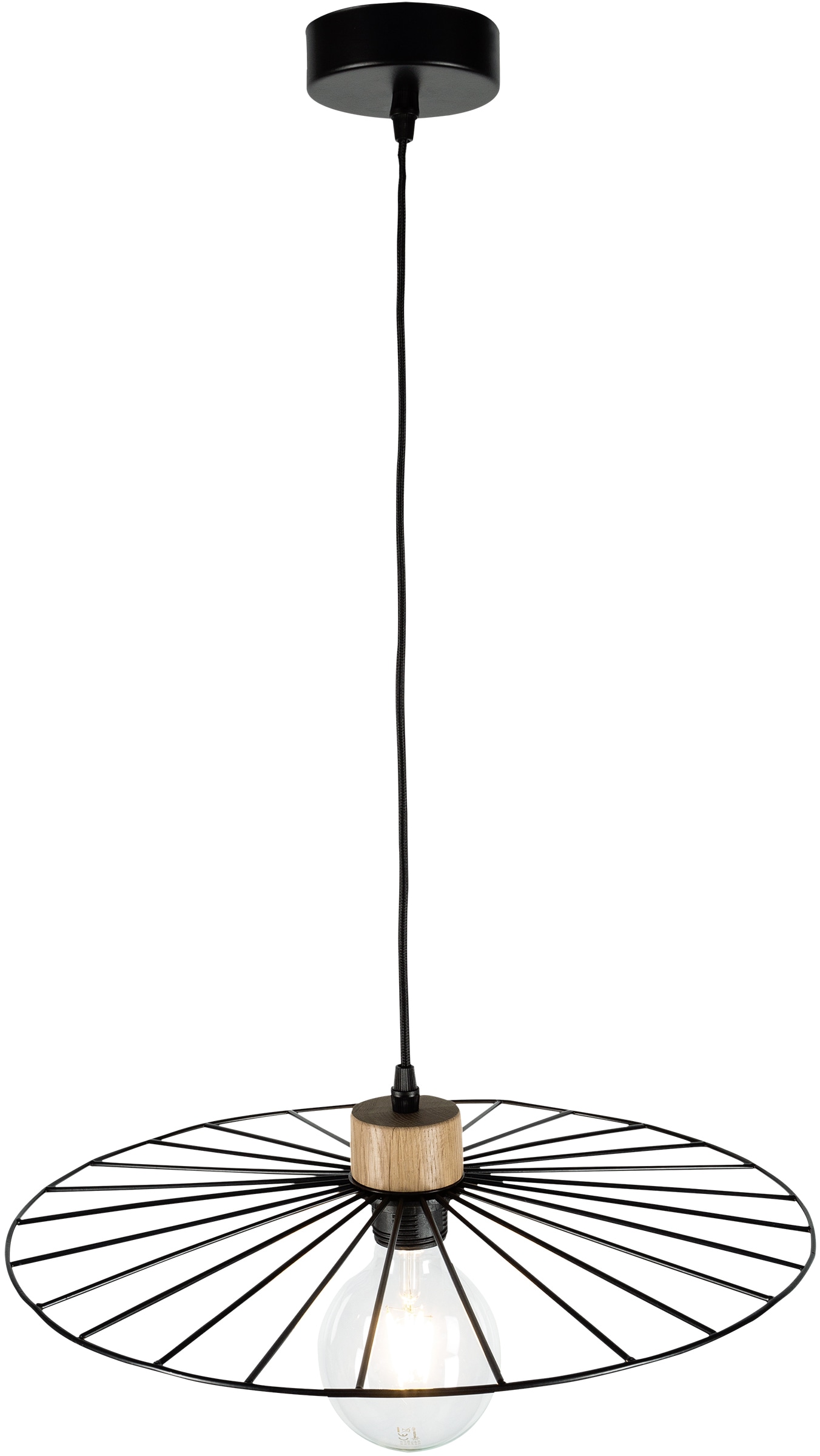 BRITOP LIGHTING Hängeleuchte »Antonella«, 1 flammig-flammig, Dekorative Leuchte aus Metall mit Elementen aus Eichenholz