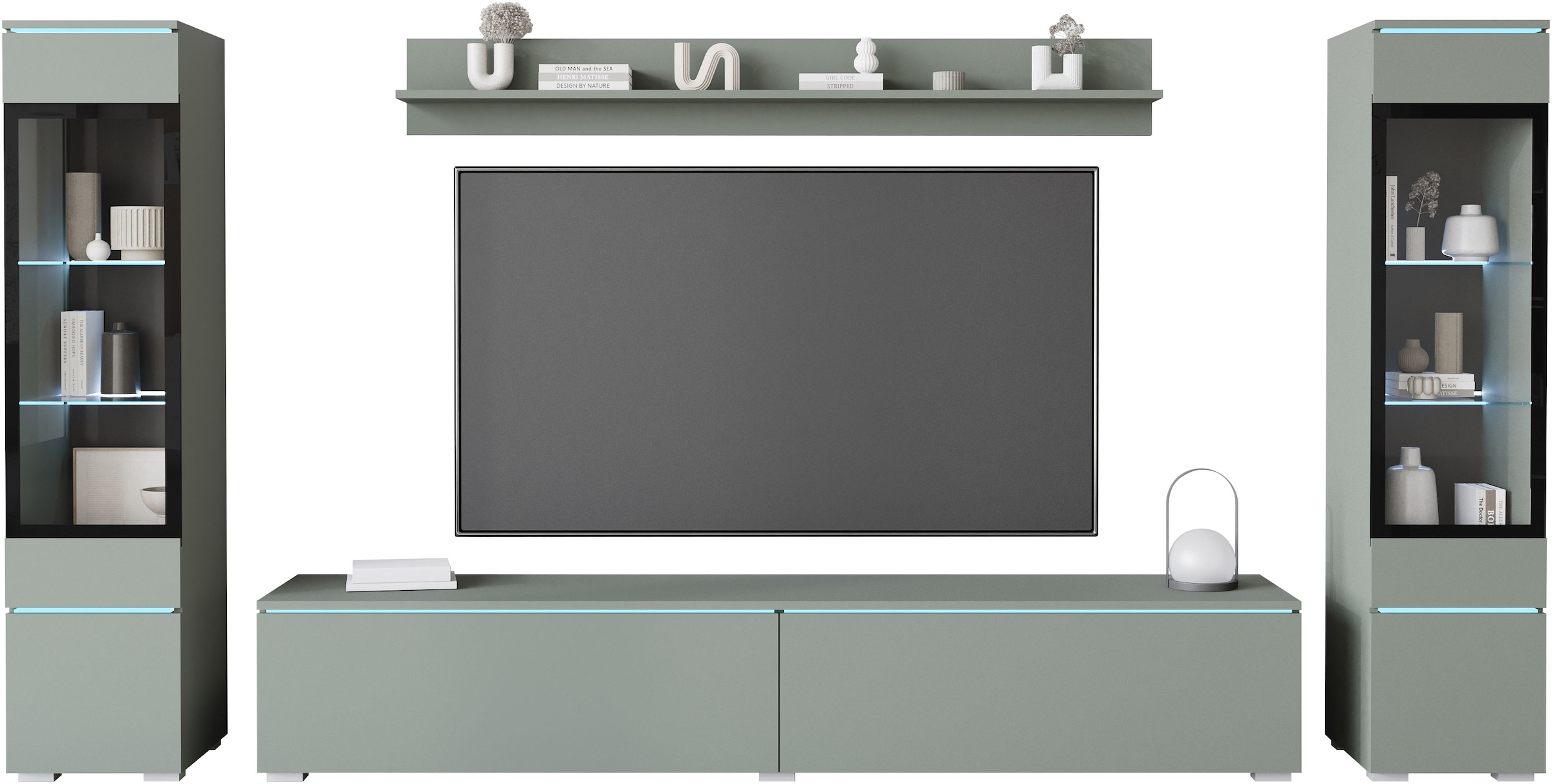 INOSIGN Wohnwand »VERA II, Vitrinen Türanschlag wechselbar«, (Komplett-Set, 4 St.), Vitrine mit Verglasung, stehend und hängend, inklusive Beleuchtung