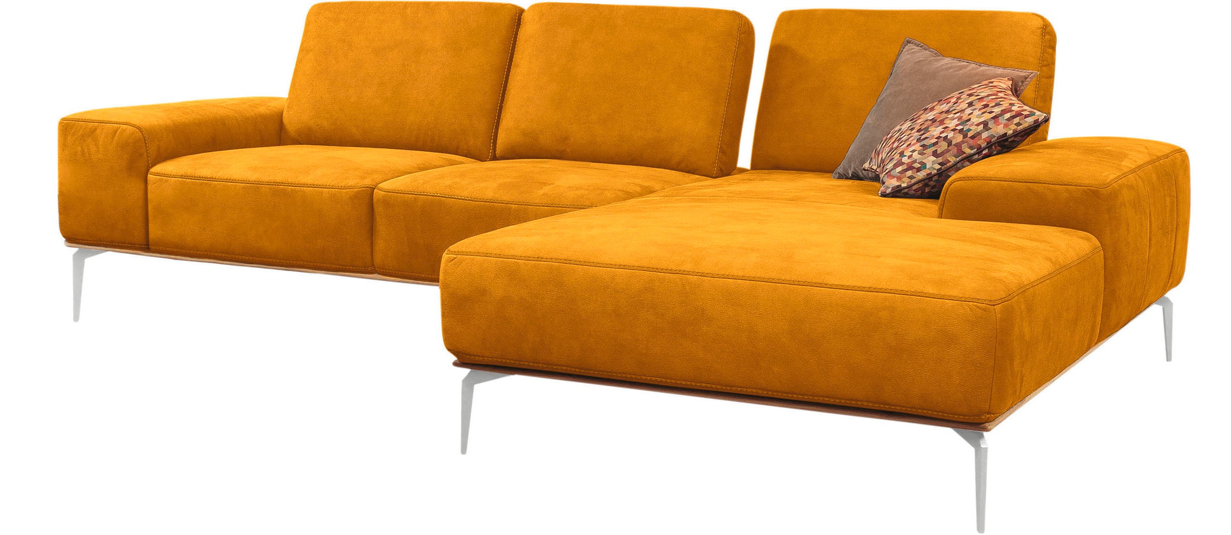 W.SCHILLIG Ecksofa »run, Designsofa mit tollem Sitzkomfort,  L-Form« mit elegantem Holzsockel, Füße in Chrom glänzend, Breite 279 cm
