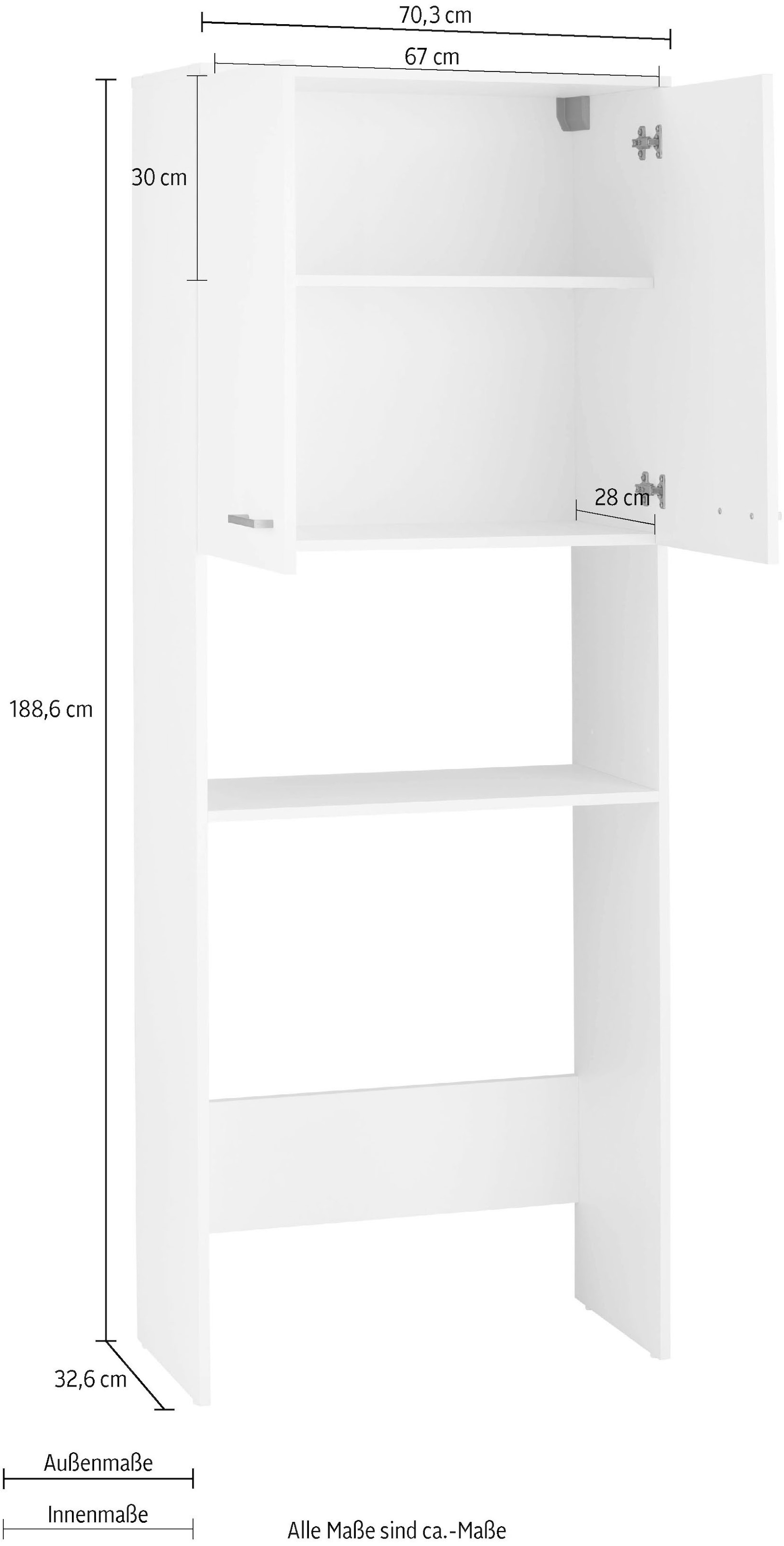 Schildmeyer Waschmaschinenumbauschrank »Mobes, Made in Germany«, Breite/Höhe: 70,3/188,6 cm, Stauraum im Regalfach und hinter Doppeltür